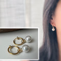 2 en 1 Élégantes boucles d’oreilles clip perle blanc légère Parfait pour une touche chic intemporelle Clips Créoles couleur Or 15mm