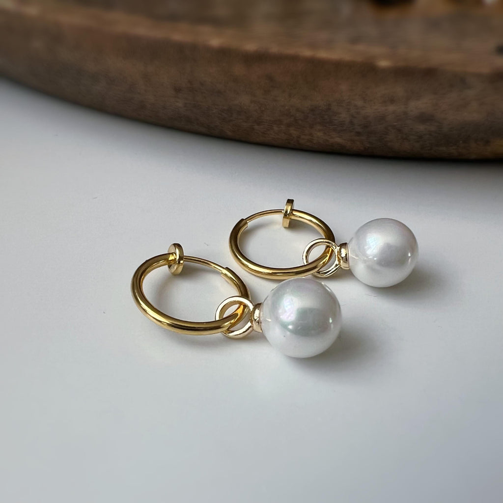 2 en 1 Élégantes boucles d’oreilles clip perle blanc légère Parfait pour une touche chic intemporelle Clips Créoles couleur Or 15mm