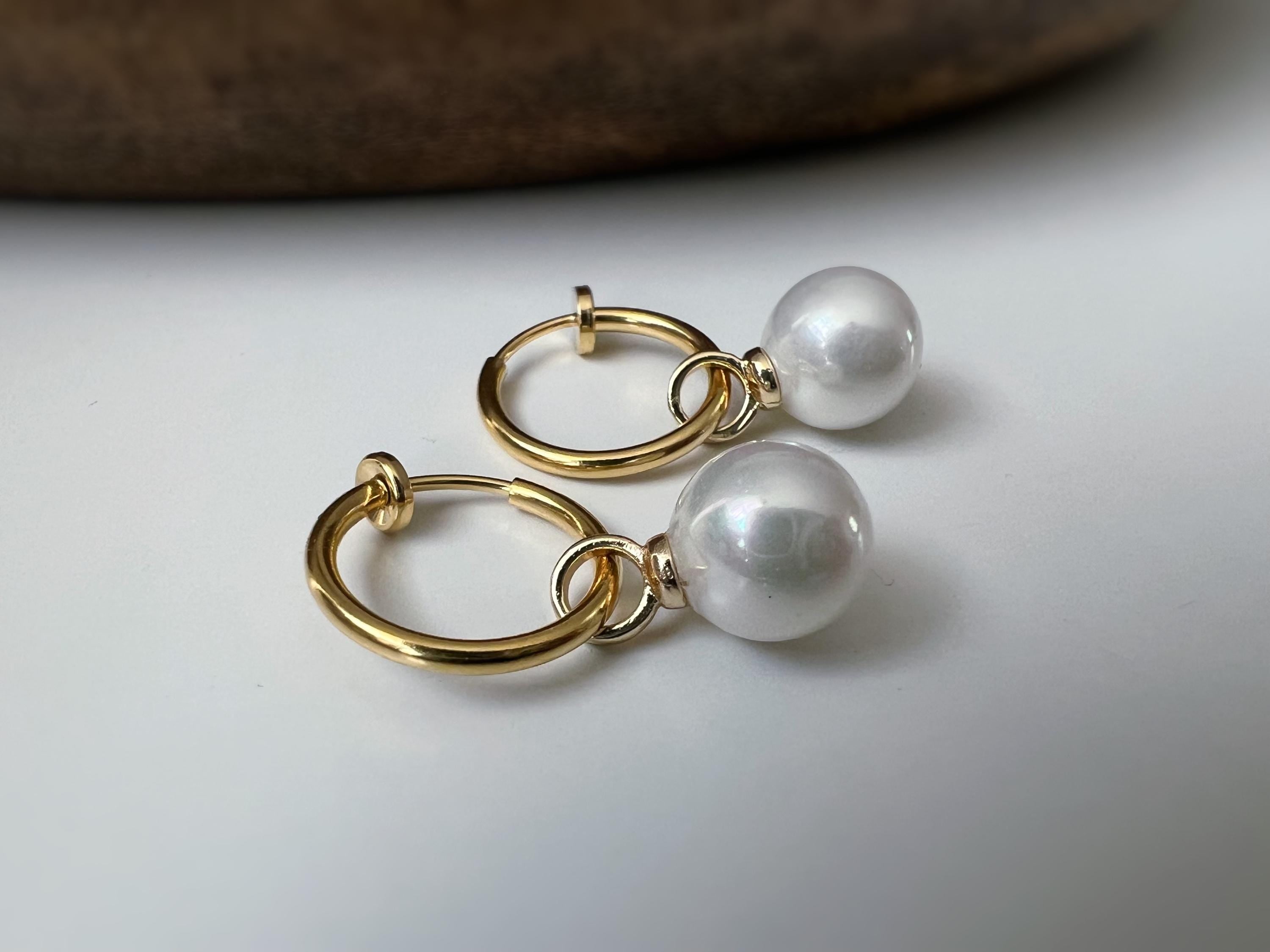 2 en 1 Élégantes boucles d’oreilles clip perle blanc légère Parfait pour une touche chic intemporelle Clips Créoles couleur Or 15mm
