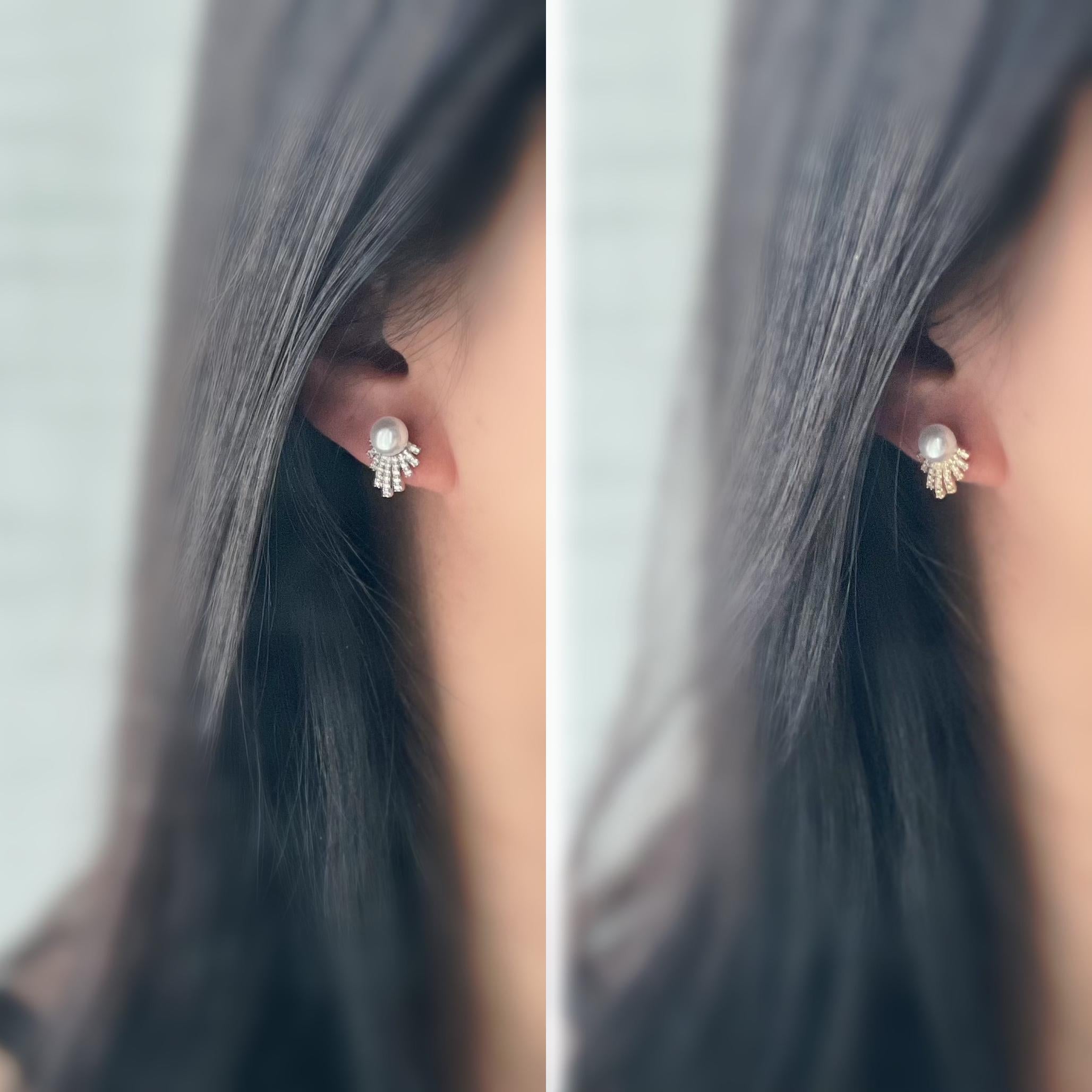 Élégantes boucles d’oreilles clip ornées d’une perle et d’un éventail scintillant de strass, Argent / OR, pour un éclat raffiné sans perçage