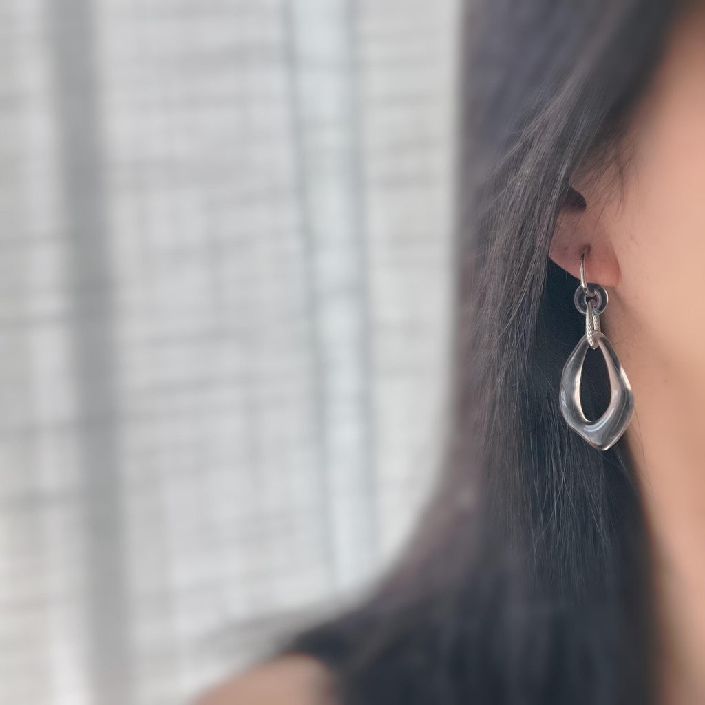 2 EN 1 Clips d'oreilles Anneaux Petit Donut en verre bleu nuit Grand Losange Acétate Vert transparent. Créoles Clips 15mm Argent.