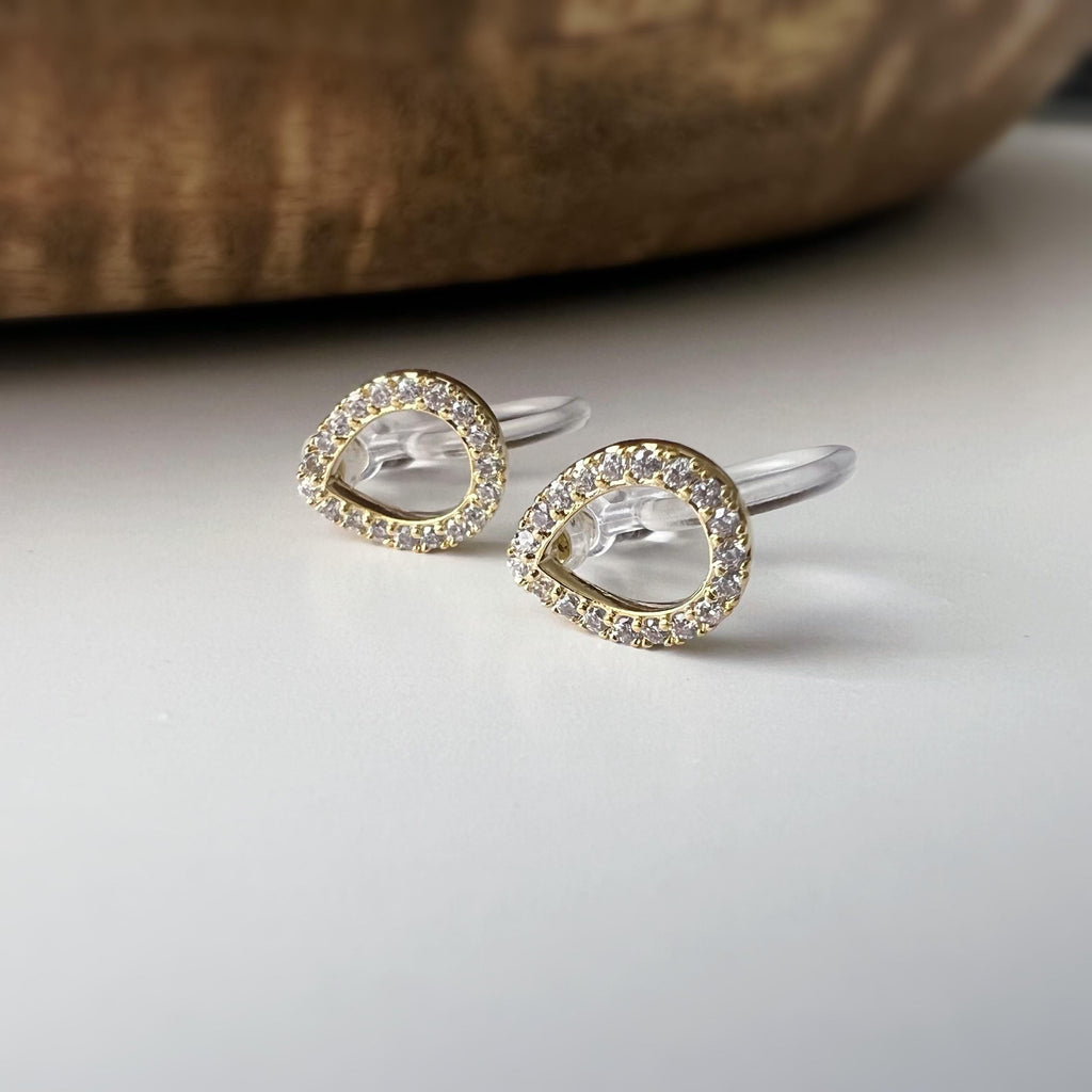 Mini CLIPS d'oreilles invisibles, Mini goutte d'eau Or / Argent Zircon, Boucles d'oreilles clips confortable délicat minimaliste