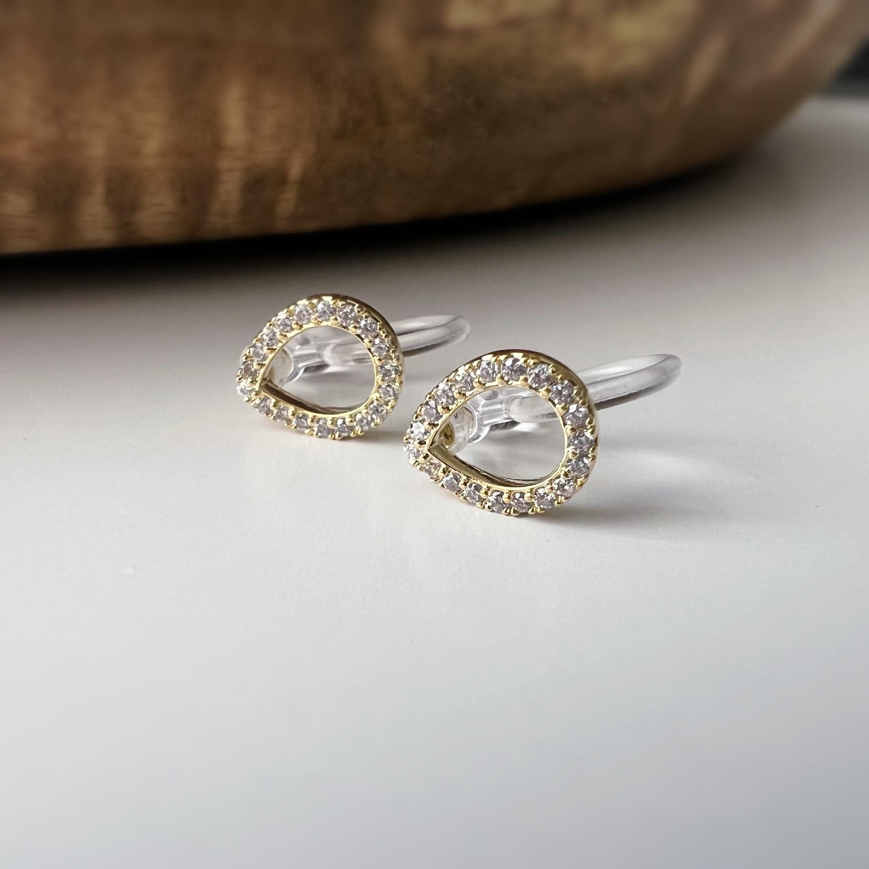 Mini CLIPS d'oreilles invisibles, Mini goutte d'eau Or / Argent Zircon, Boucles d'oreilles clips confortable délicat minimaliste