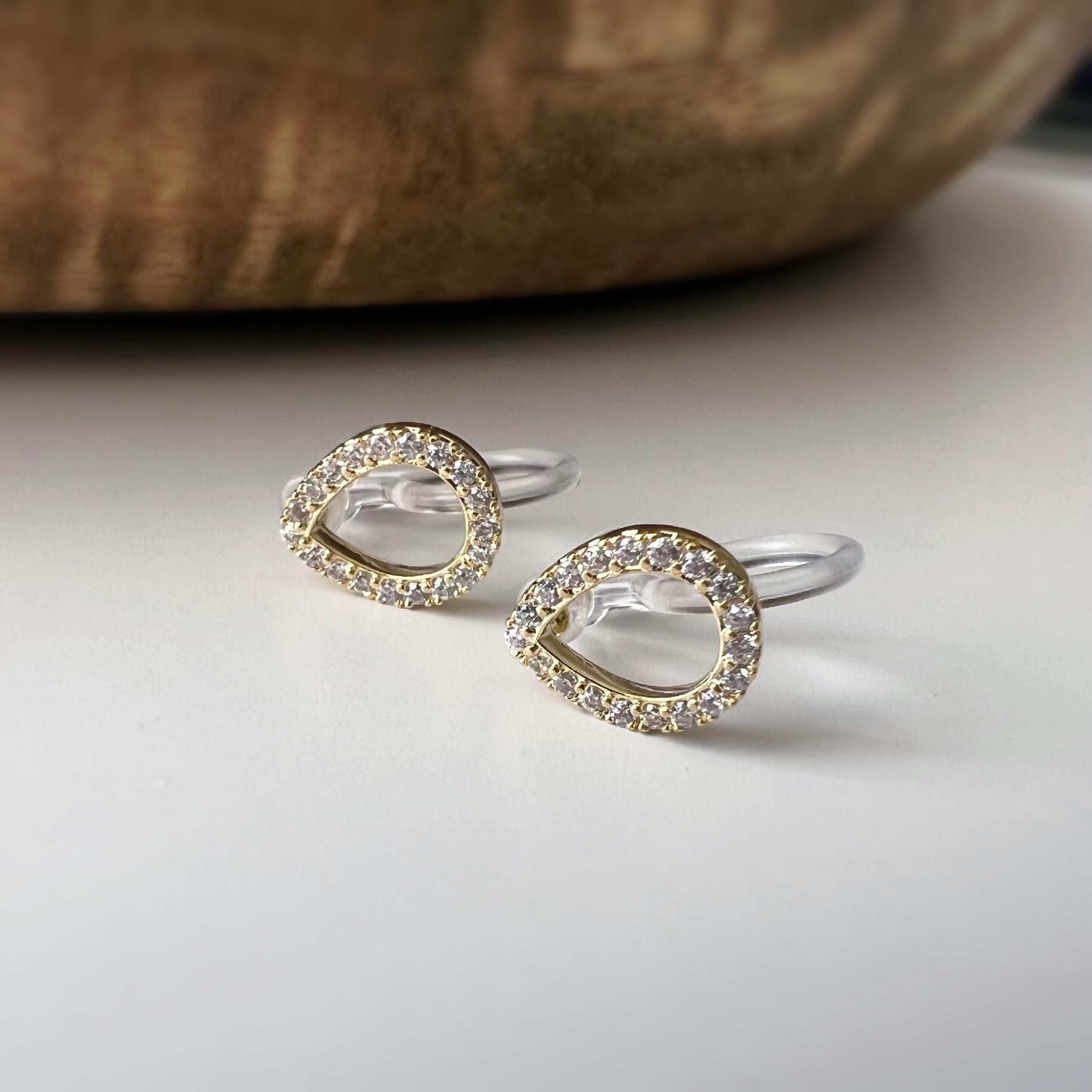 Mini CLIPS d'oreilles invisibles, Mini goutte d'eau Or / Argent Zircon, Boucles d'oreilles clips confortable délicat minimaliste