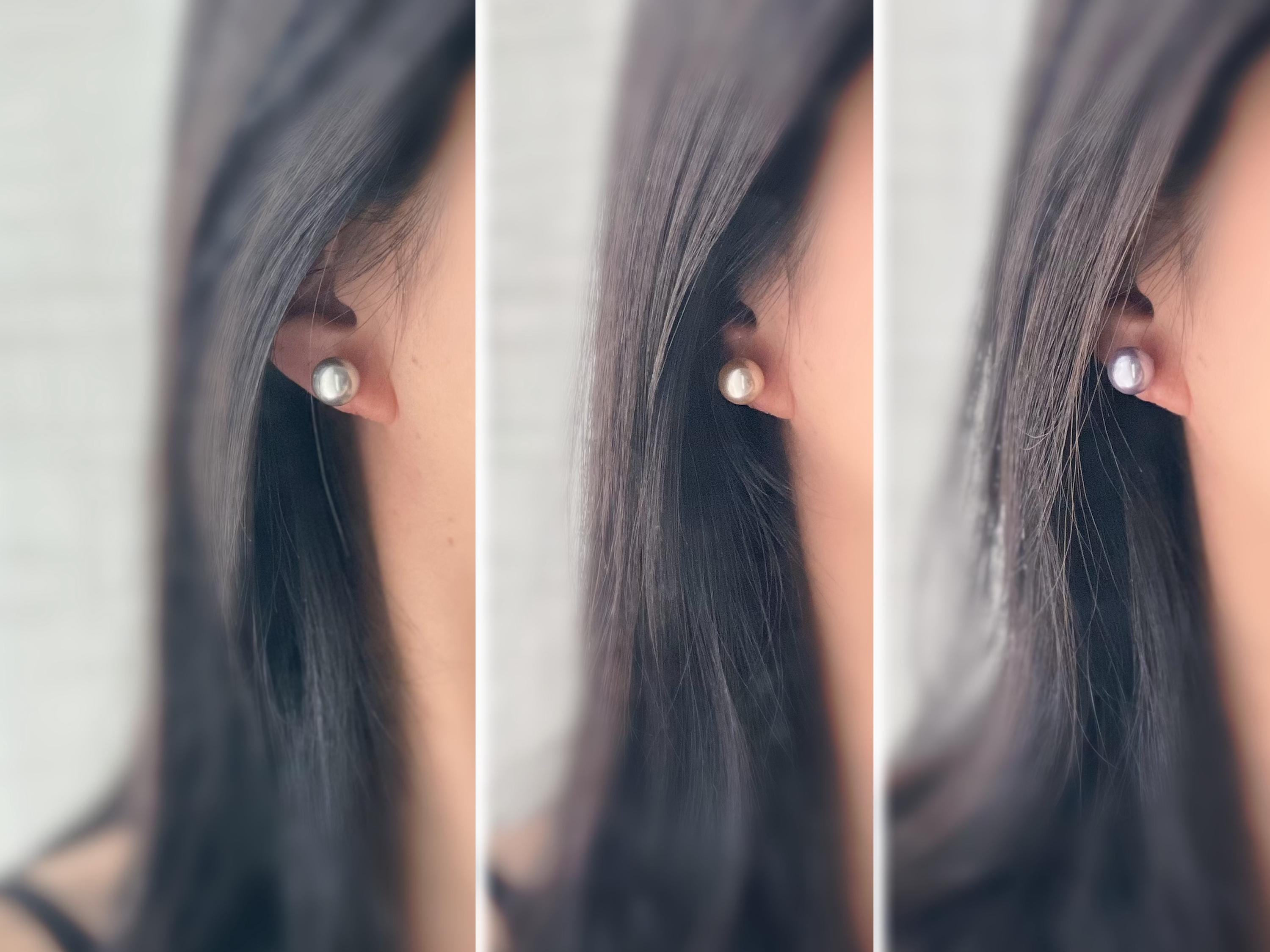 PERLE 11mm, Boucles d'oreilles CLIPS invisible, Grande perle couleur Violet clair /Gris clair /couleur champagne, bijoux minimaliste.