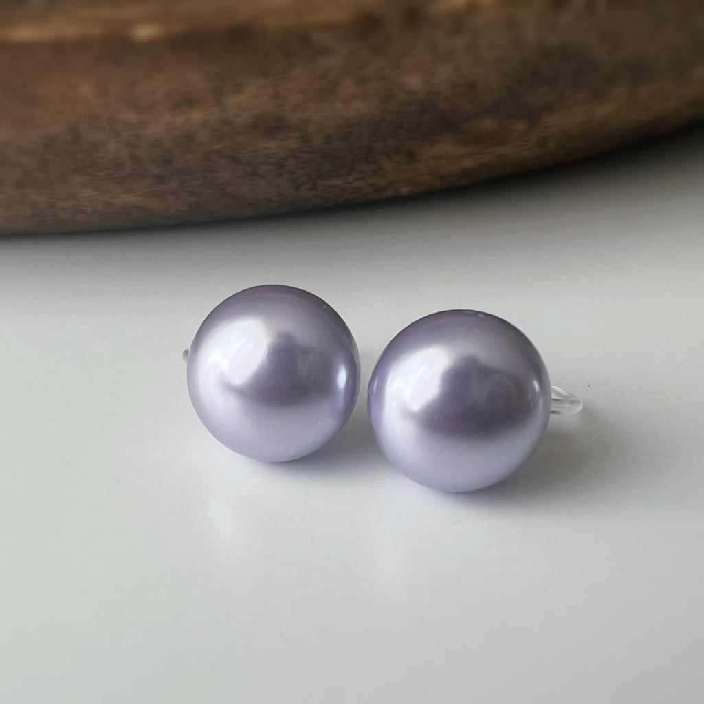 PERLE 11mm, Boucles d'oreilles CLIPS invisible, Grande perle couleur Violet clair /Gris clair /couleur champagne, bijoux minimaliste.