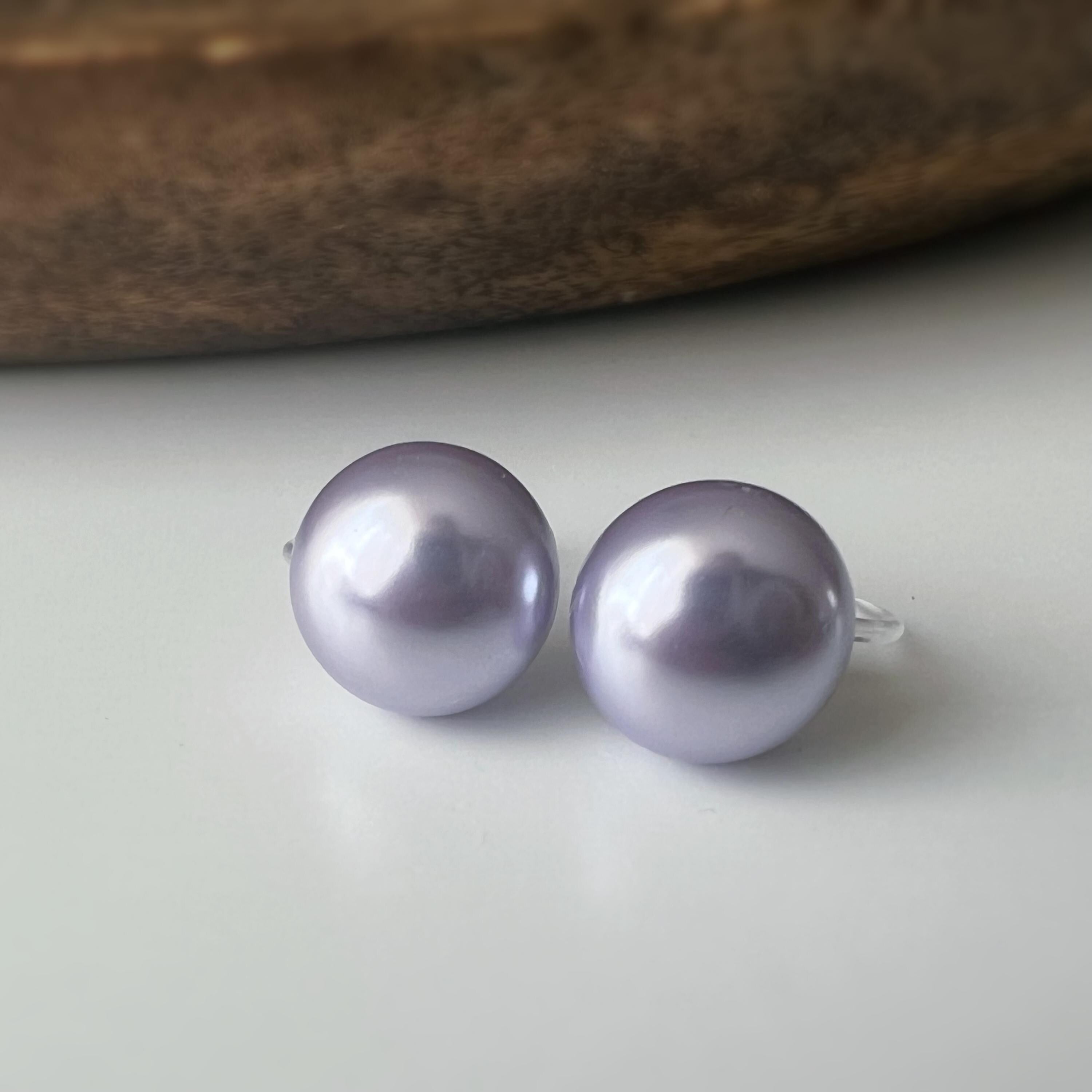 PERLE 11mm, Boucles d'oreilles CLIPS invisible, Grande perle couleur Violet clair /Gris clair /couleur champagne, bijoux minimaliste.