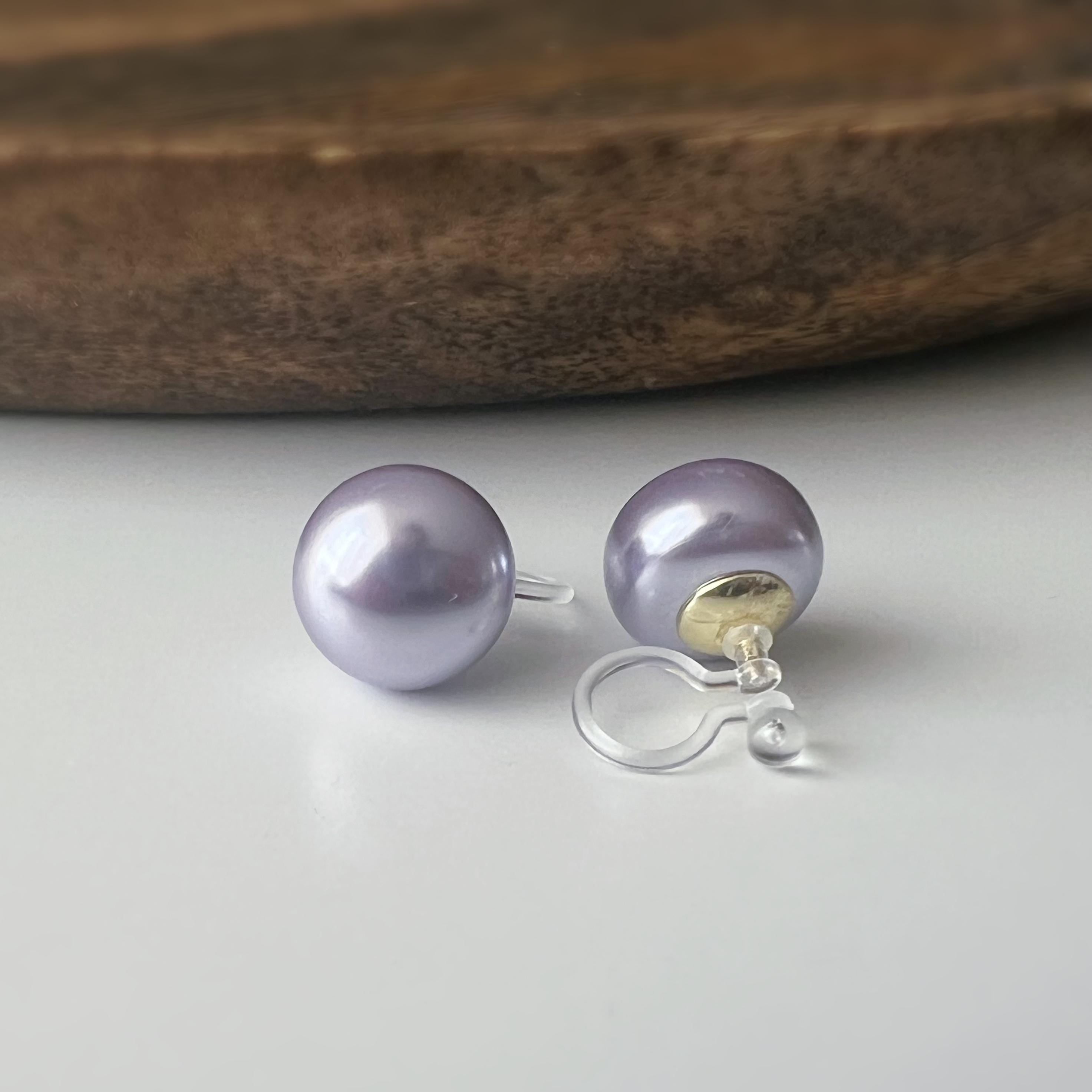 PERLE 11mm, Boucles d'oreilles CLIPS invisible, Grande perle couleur Violet clair /Gris clair /couleur champagne, bijoux minimaliste.
