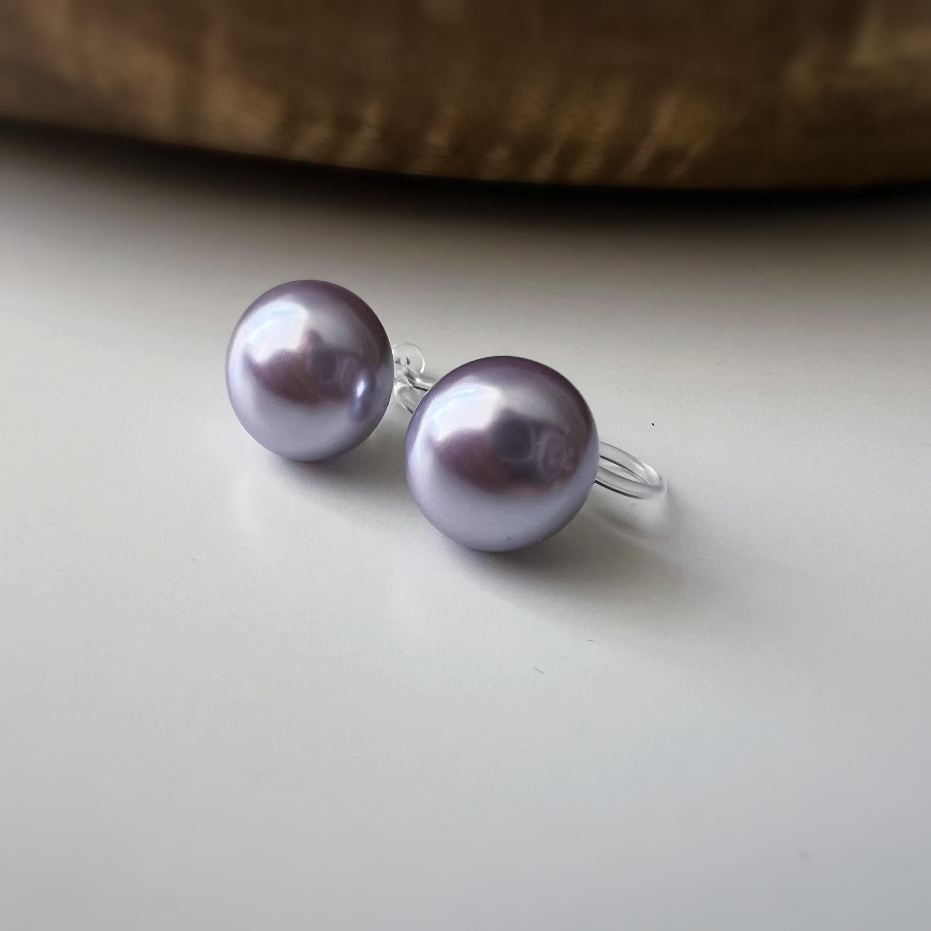 PERLE 11mm, Boucles d'oreilles CLIPS invisible, Grande perle couleur Violet clair /Gris clair /couleur champagne, bijoux minimaliste.