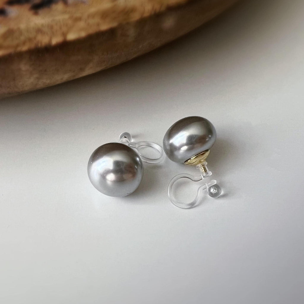 PERLE 11mm, Boucles d'oreilles CLIPS invisible, Grande perle couleur Violet clair /Gris clair /couleur champagne, bijoux minimaliste.