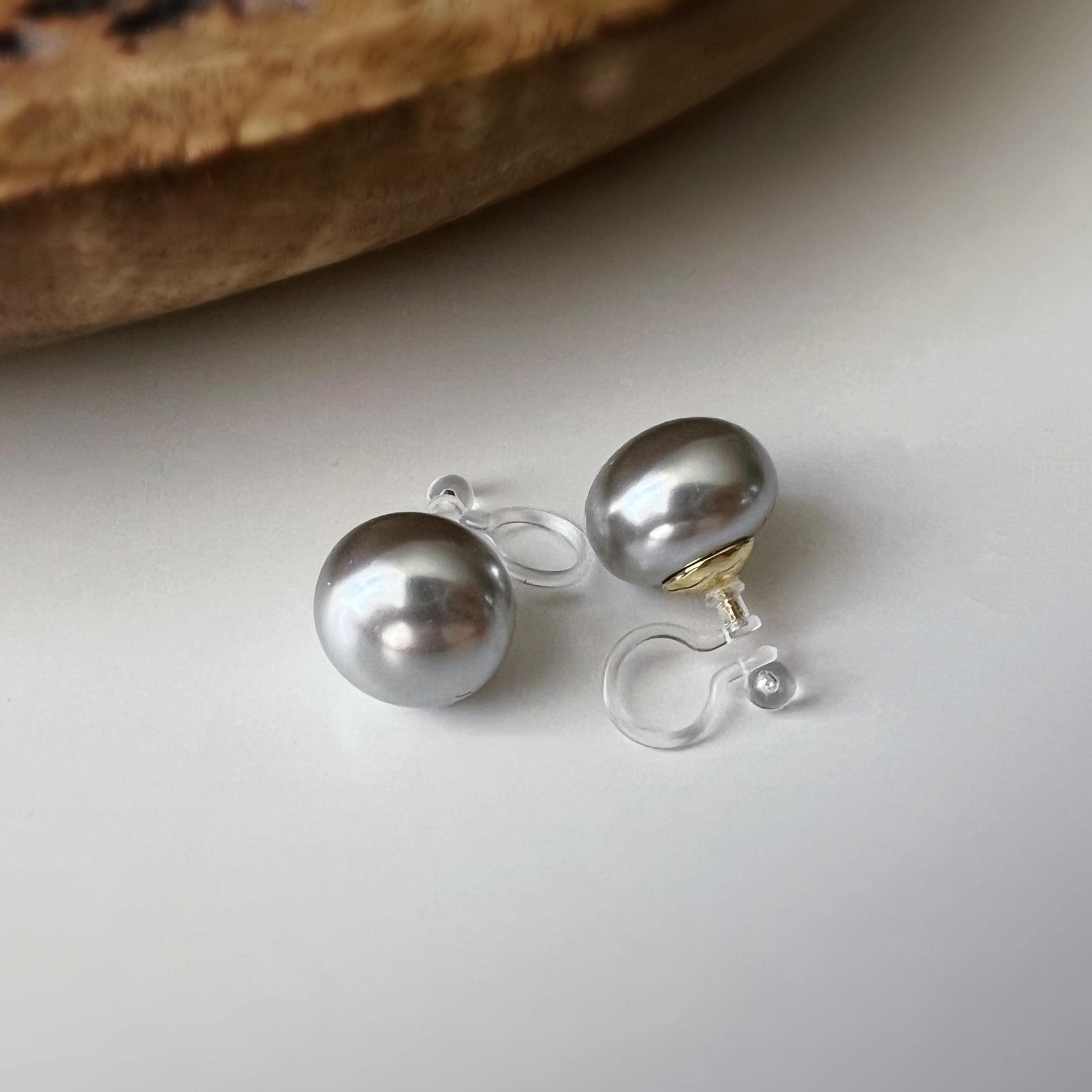 PERLE 11mm, Boucles d'oreilles CLIPS invisible, Grande perle couleur Violet clair /Gris clair /couleur champagne, bijoux minimaliste.