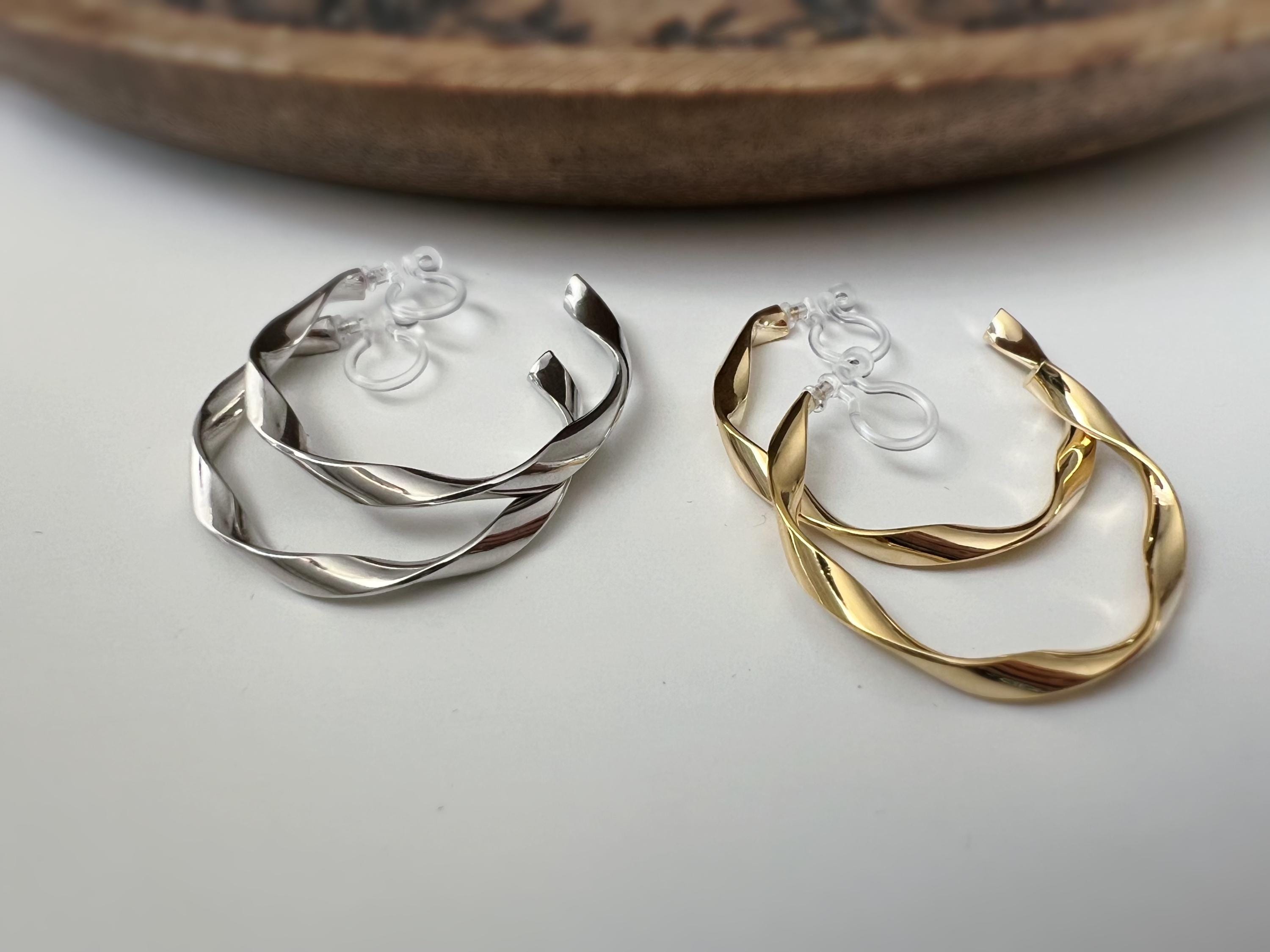 Anneaux Créoles Torsadé Clips Invisibles, Boucles d'oreille Créoles CLIPS couleur Or / Argent, oreilles non percées, Anneaux Créoles.