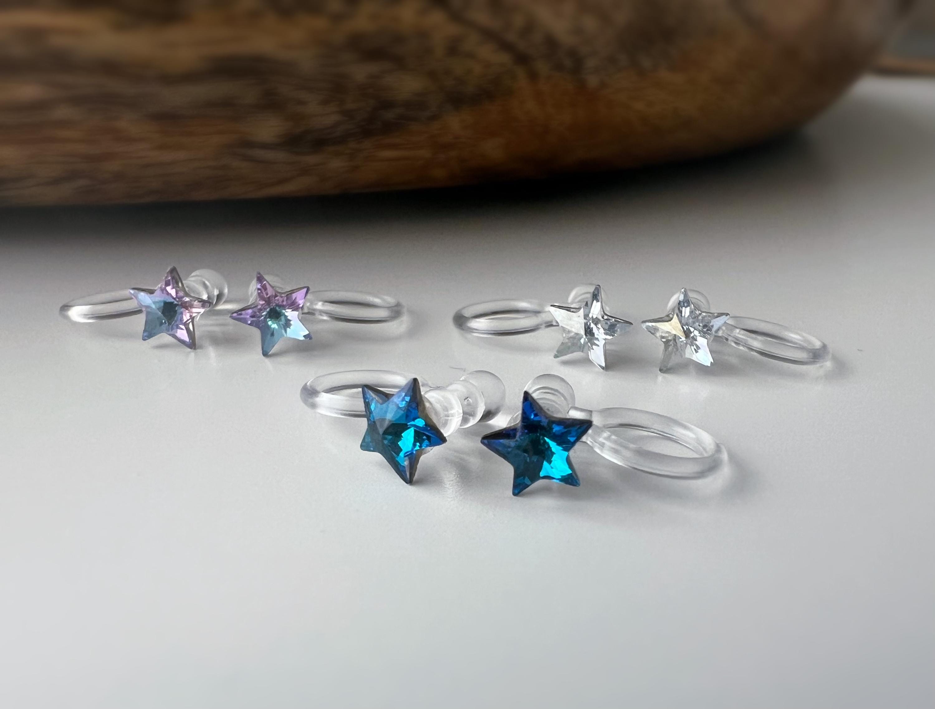 Mini étoile Cristaux PureCrystal Boucles d’oreilles clip légères et confortables, idéales pour illuminer vos tenues sans perçage.