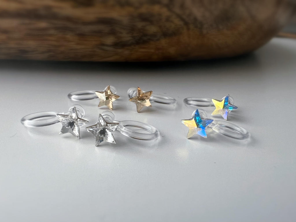 Mini étoile Cristaux PureCrystal Boucles d’oreilles clip légères et confortables, idéales pour illuminer vos tenues sans perçage.