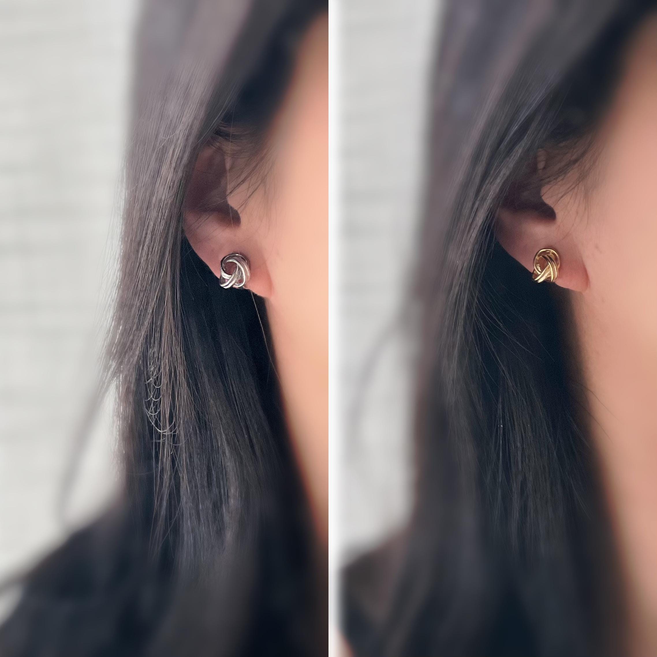 Boucles d’oreilles clip nœud élégant, disponibles en doré ou argenté, pour un style intemporel et raffiné sans oreilles percées.