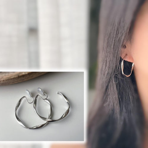 Boucles d'oreilles CLIPS U spirale Cercle torsadé couleur argent Créoles à clip élégant et confortables pour sublimer vos looks sans perçage