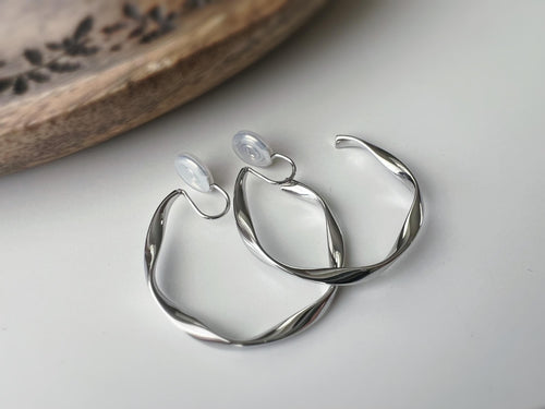 Boucles d'oreilles CLIPS U spirale Cercle torsadé couleur argent Créoles à clip élégant et confortables pour sublimer vos looks sans perçage