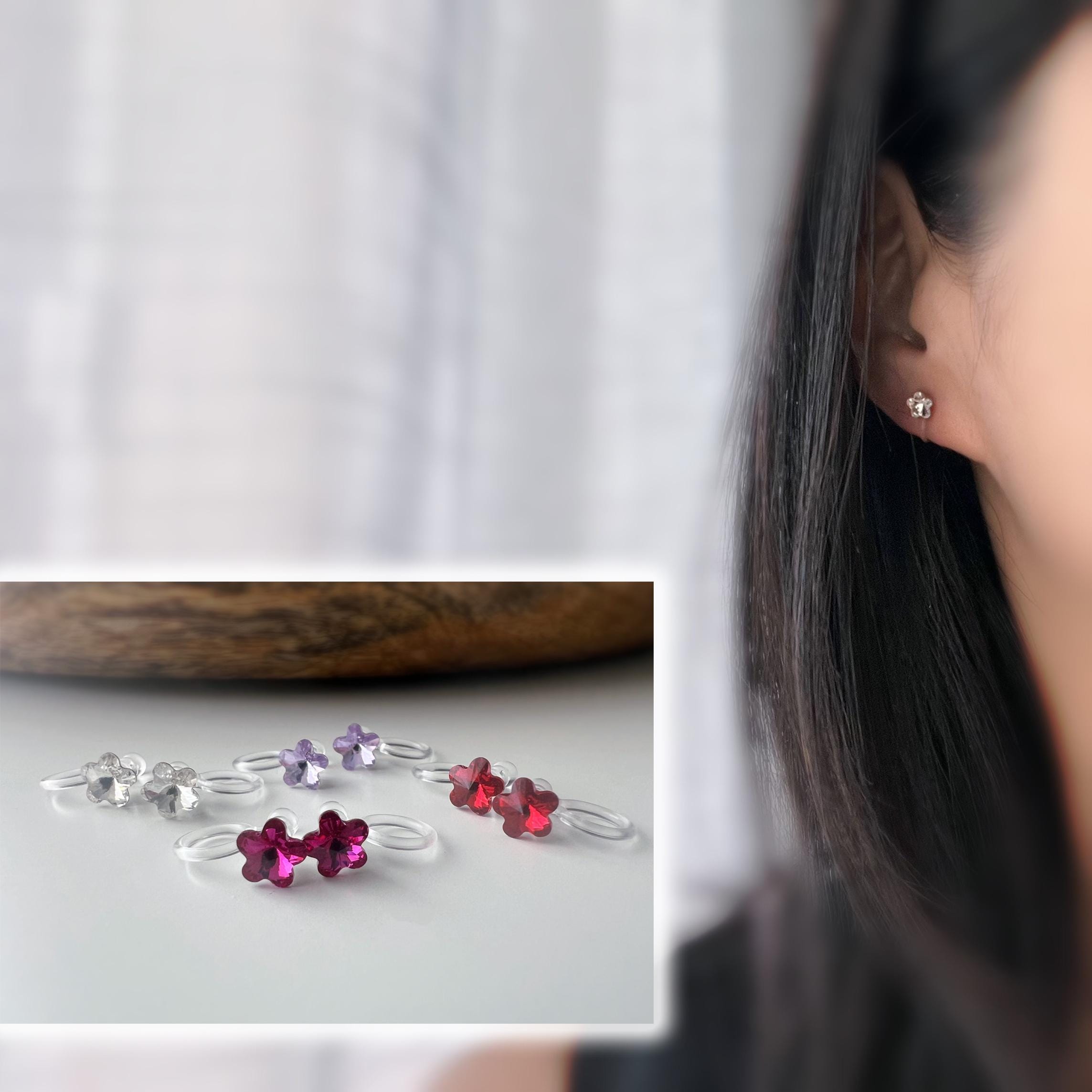 Sweet Mini Fleur Cristaux PureCrystal Boucles d’oreilles clip légères et confortables, idéales pour illuminer vos tenues sans perçage.