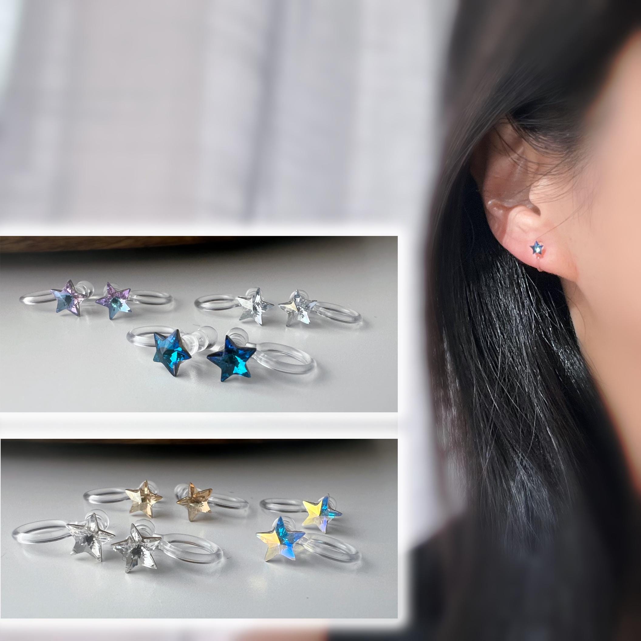 Mini étoile Cristaux PureCrystal Boucles d’oreilles clip légères et confortables, idéales pour illuminer vos tenues sans perçage.