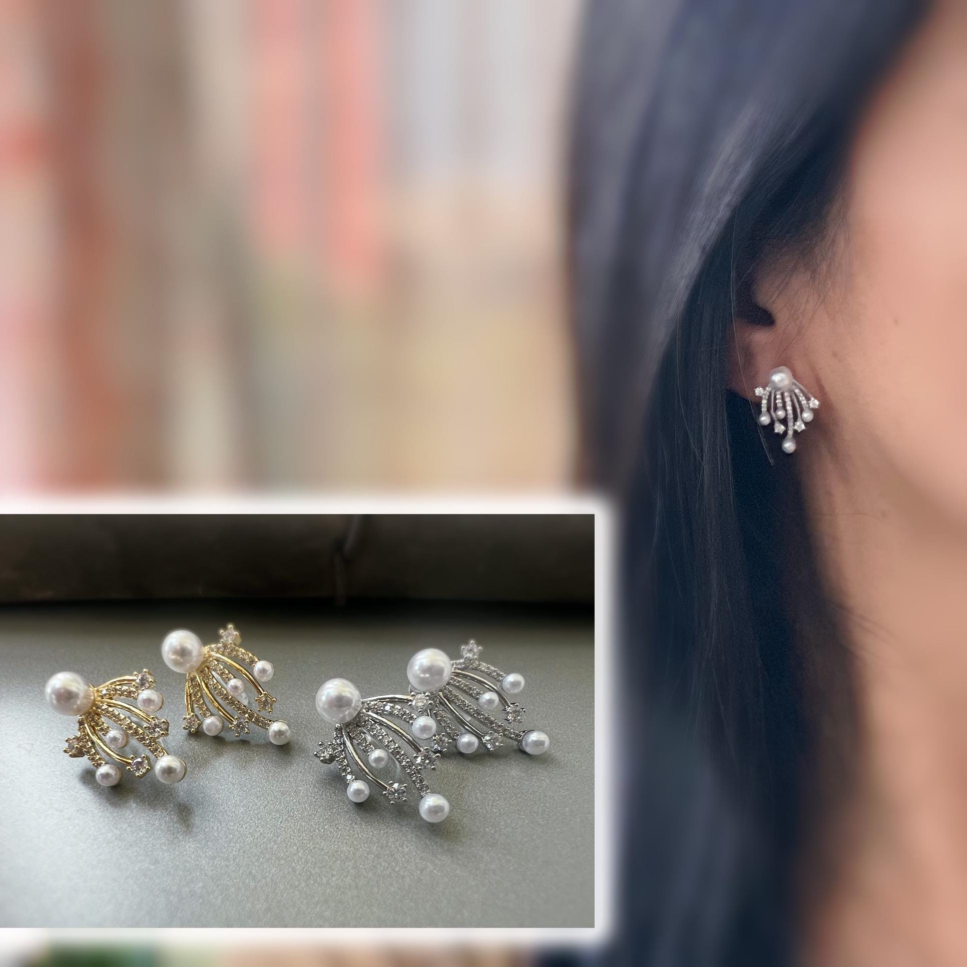 Boucles d’oreilles CLIPS élégantes façon feu d’artifice perles et zircon scintillant style raffiné sans perçage parfaites pour les occasions