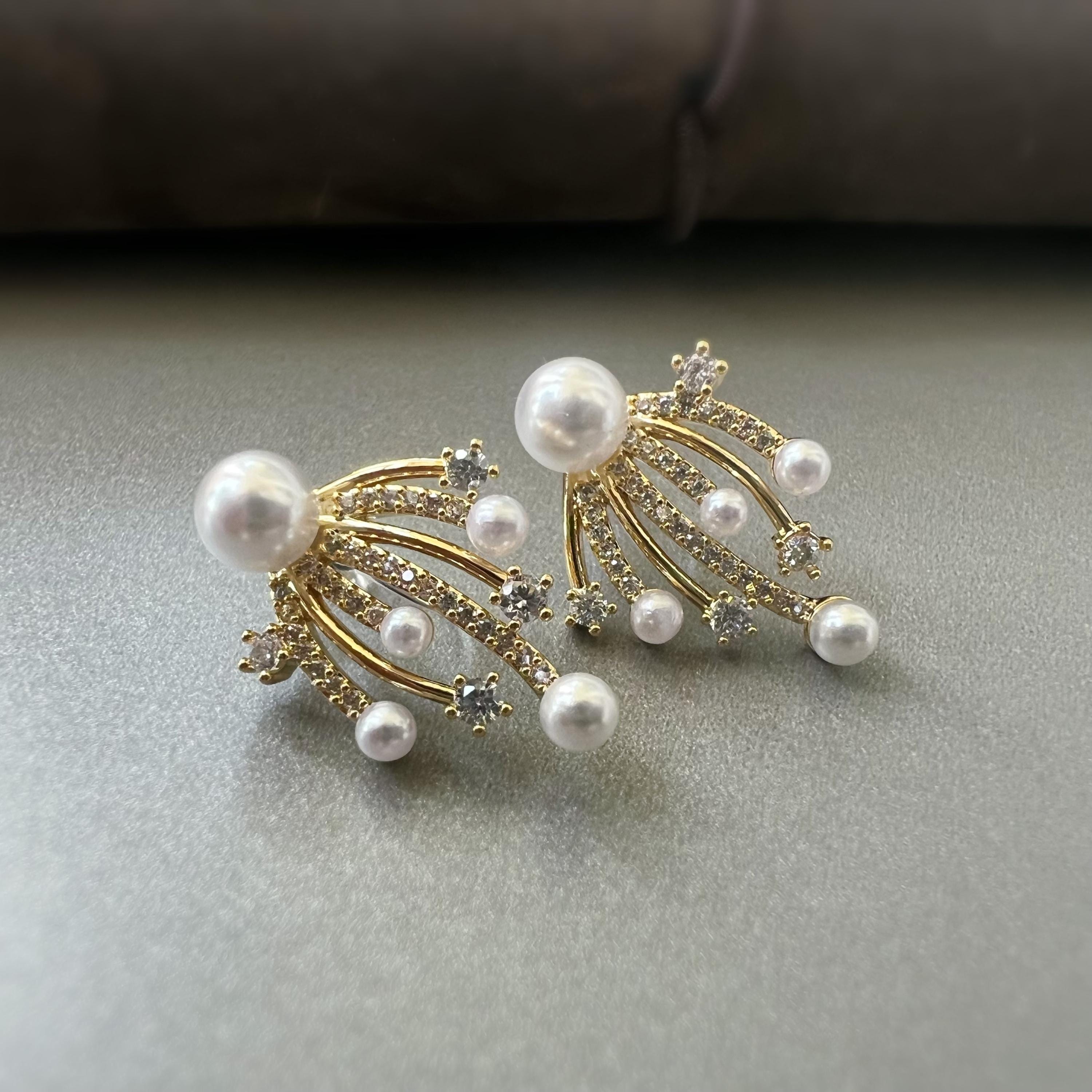 Boucles d’oreilles CLIPS élégantes façon feu d’artifice perles et zircon scintillant style raffiné sans perçage parfaites pour les occasions