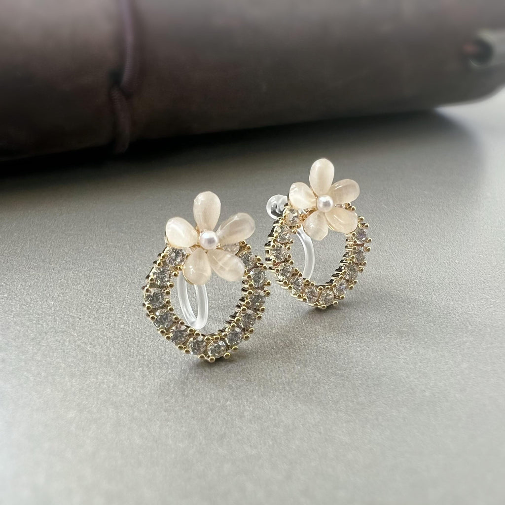 Boucles d’oreilles CLIPS fleur et cercle scintillant, élégantes et confortables, style romantique sans perçage