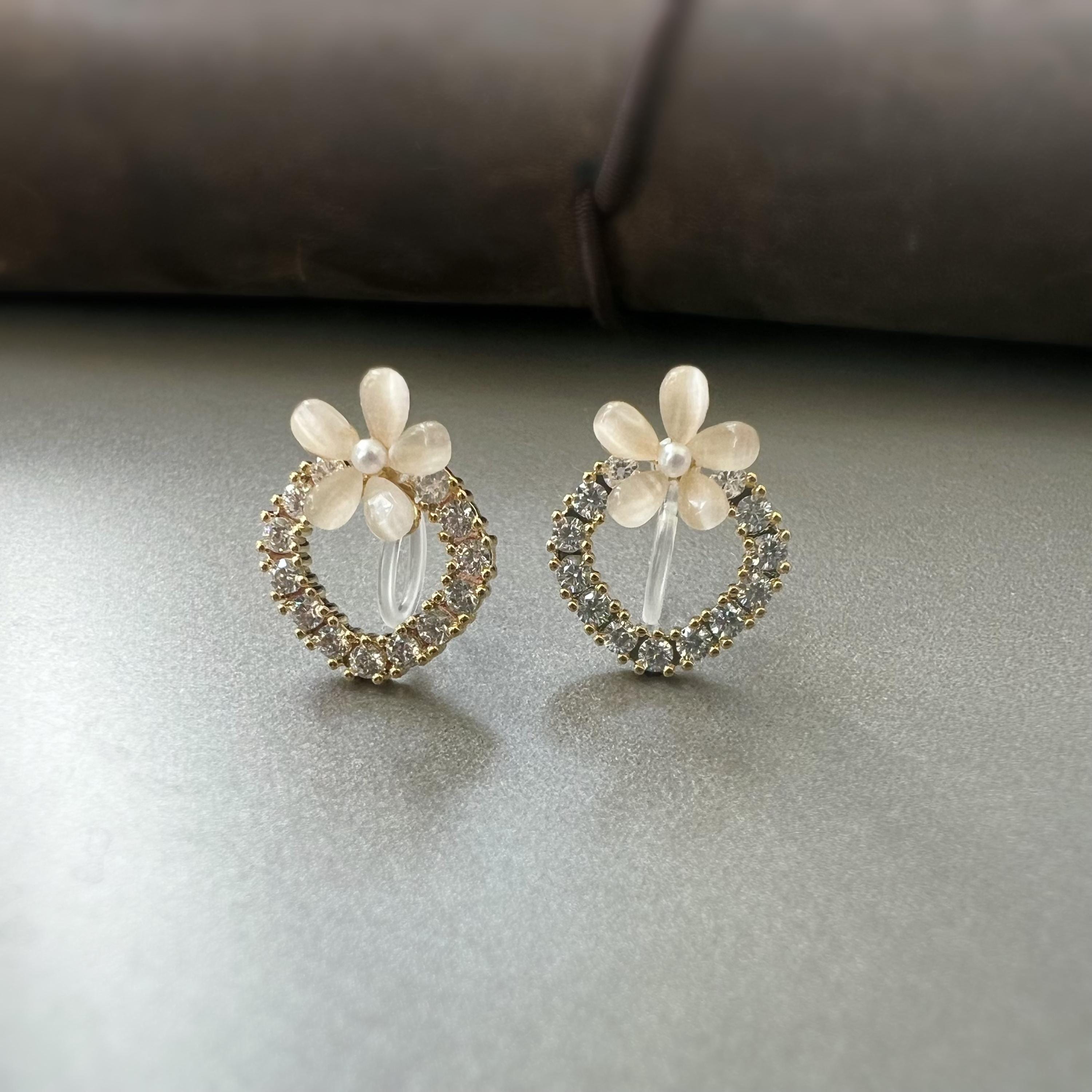 Boucles d’oreilles CLIPS fleur et cercle scintillant, élégantes et confortables, style romantique sans perçage