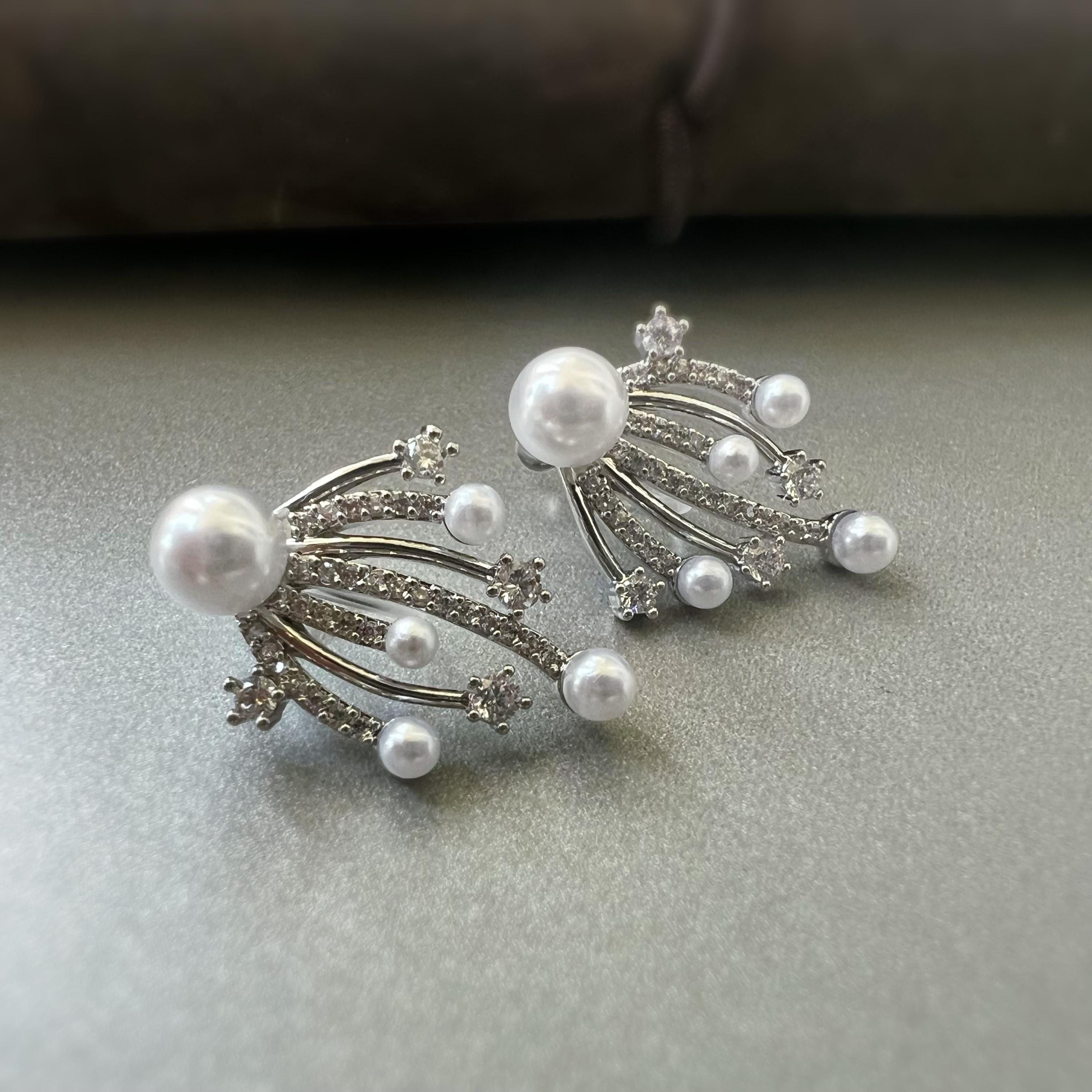 Boucles d’oreilles CLIPS élégantes façon feu d’artifice perles et zircon scintillant style raffiné sans perçage parfaites pour les occasions