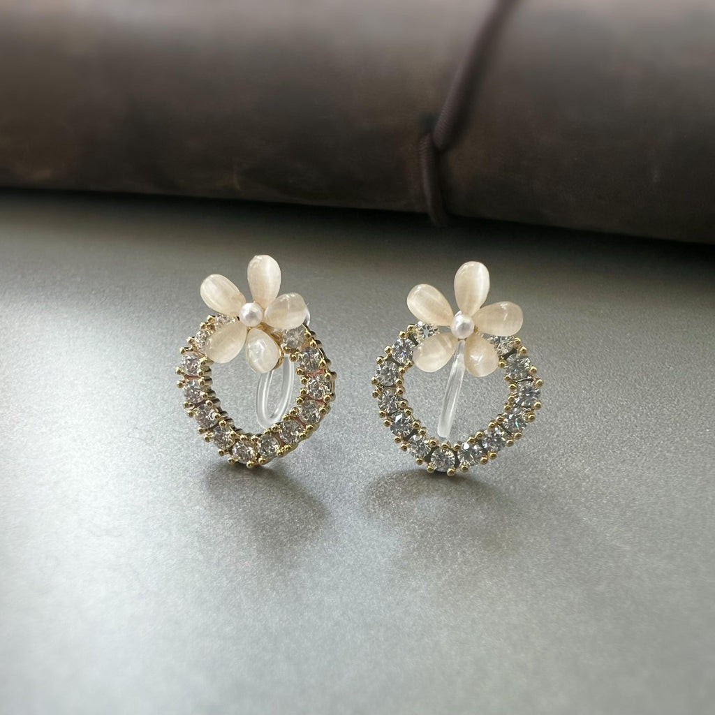 Boucles d’oreilles CLIPS fleur et cercle scintillant, élégantes et confortables, style romantique sans perçage
