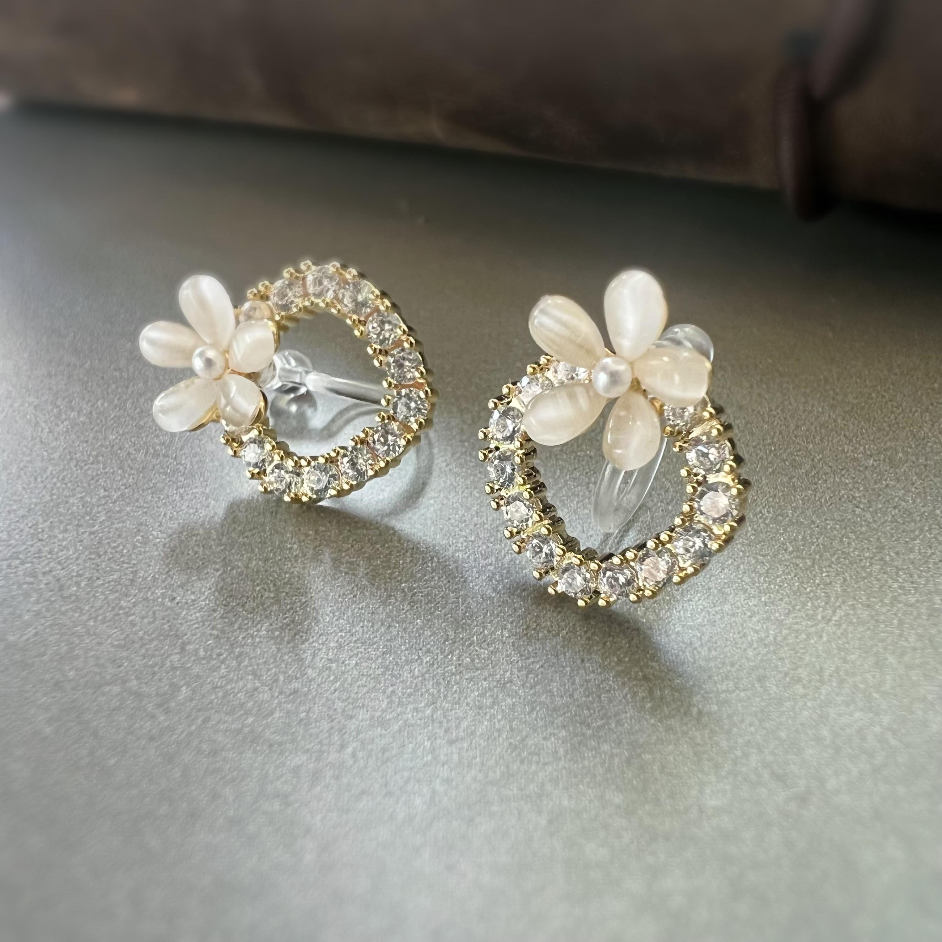 Boucles d’oreilles CLIPS fleur et cercle scintillant, élégantes et confortables, style romantique sans perçage