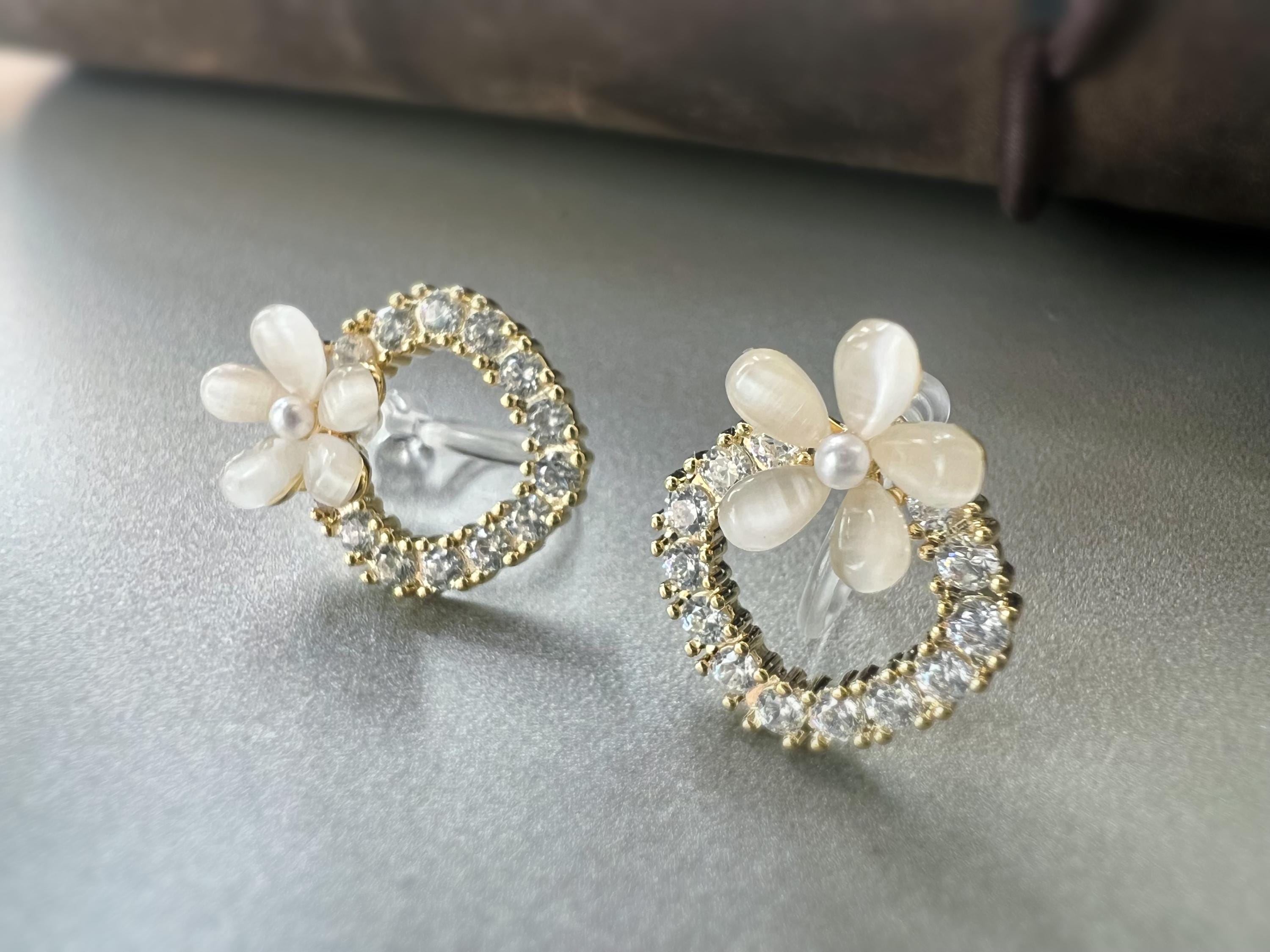 Boucles d’oreilles CLIPS fleur et cercle scintillant, élégantes et confortables, style romantique sans perçage