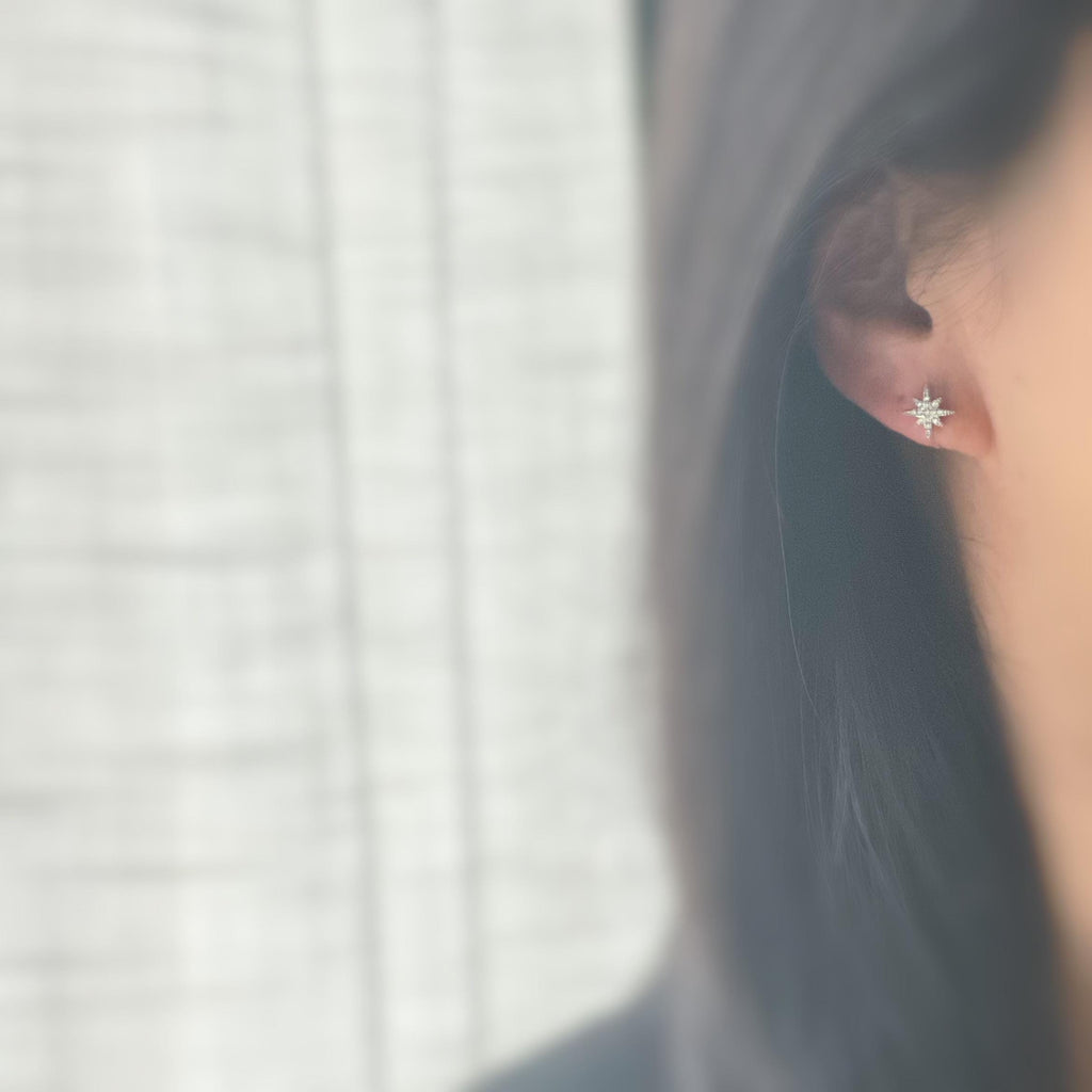 Clips d’oreilles étoile zircon – Couleur or, argent ou or rose – Sans perçage