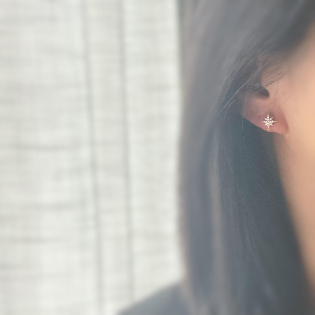 Clips d’oreilles étoile zircon – Couleur or, argent ou or rose – Sans perçage
