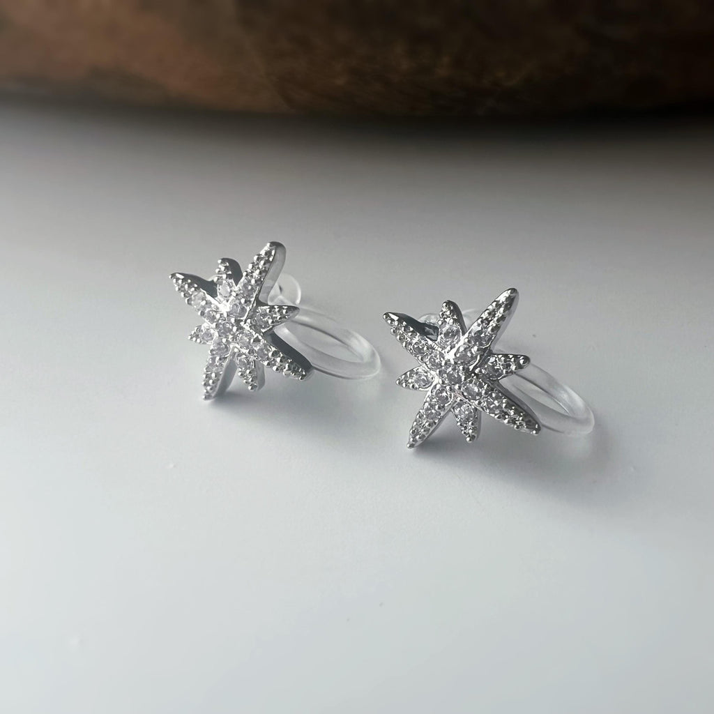 Clips d’oreilles étoile zircon – Couleur or, argent ou or rose – Sans perçage