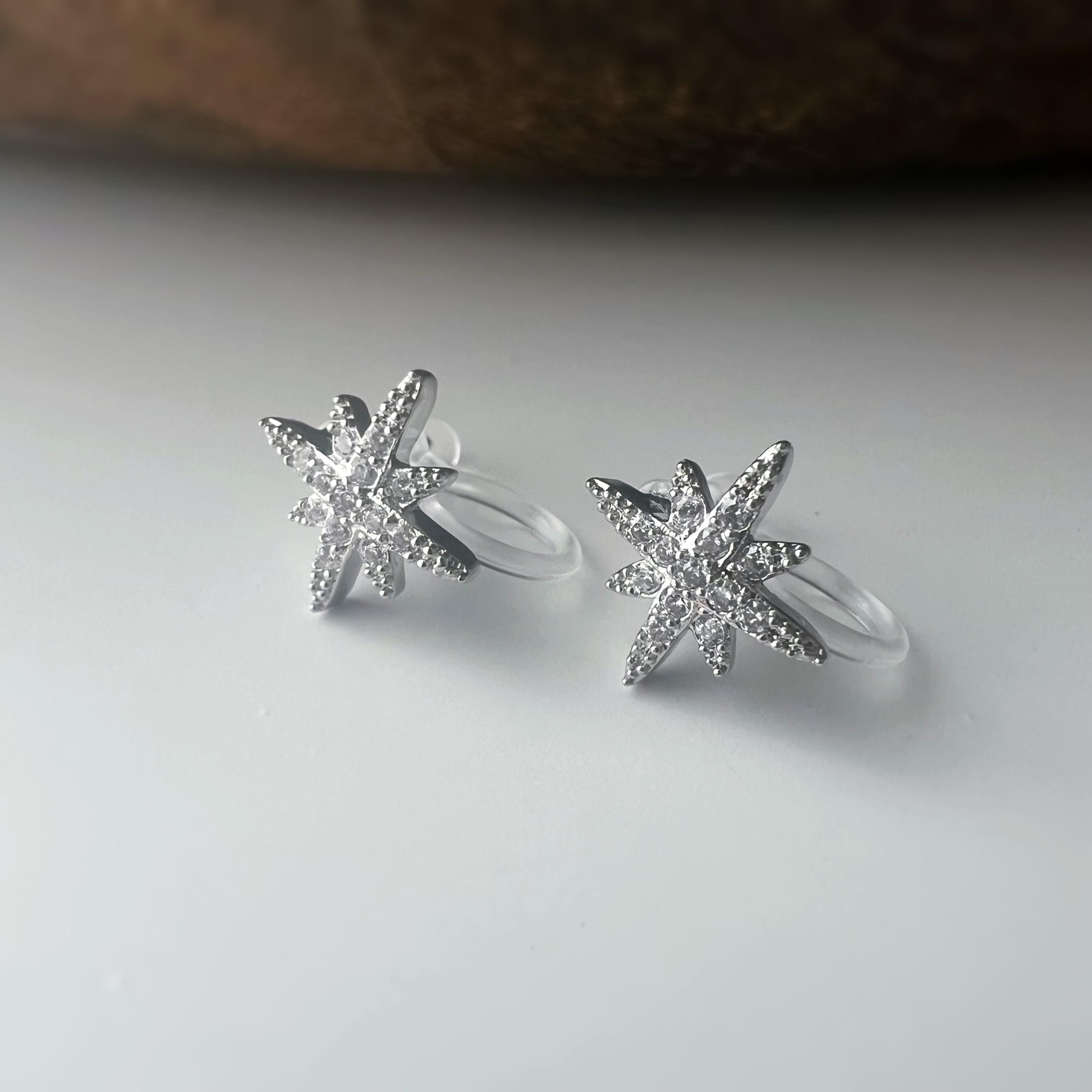 Clips d’oreilles étoile zircon – Couleur or, argent ou or rose – Sans perçage