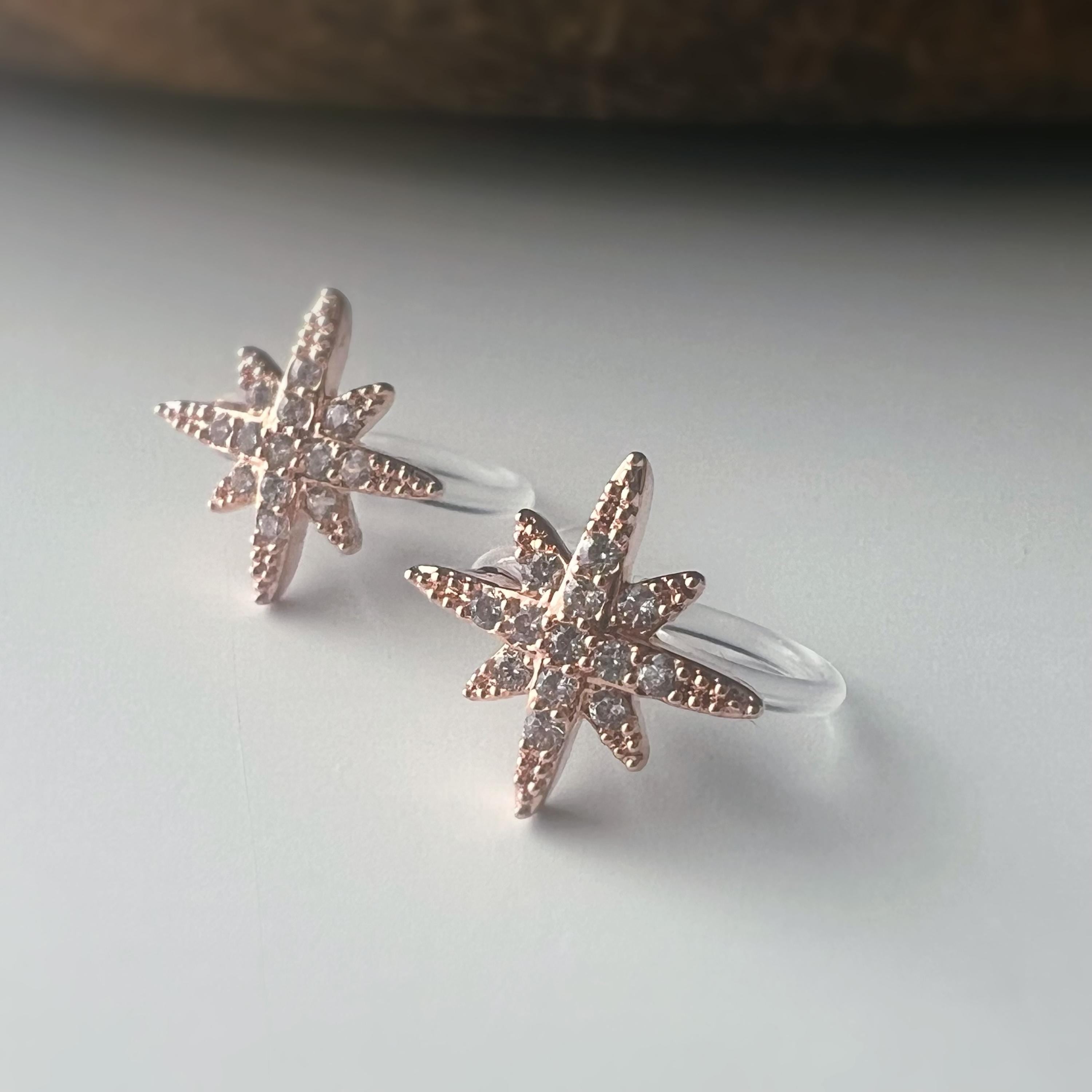 Clips d’oreilles étoile zircon – Couleur or, argent ou or rose – Sans perçage