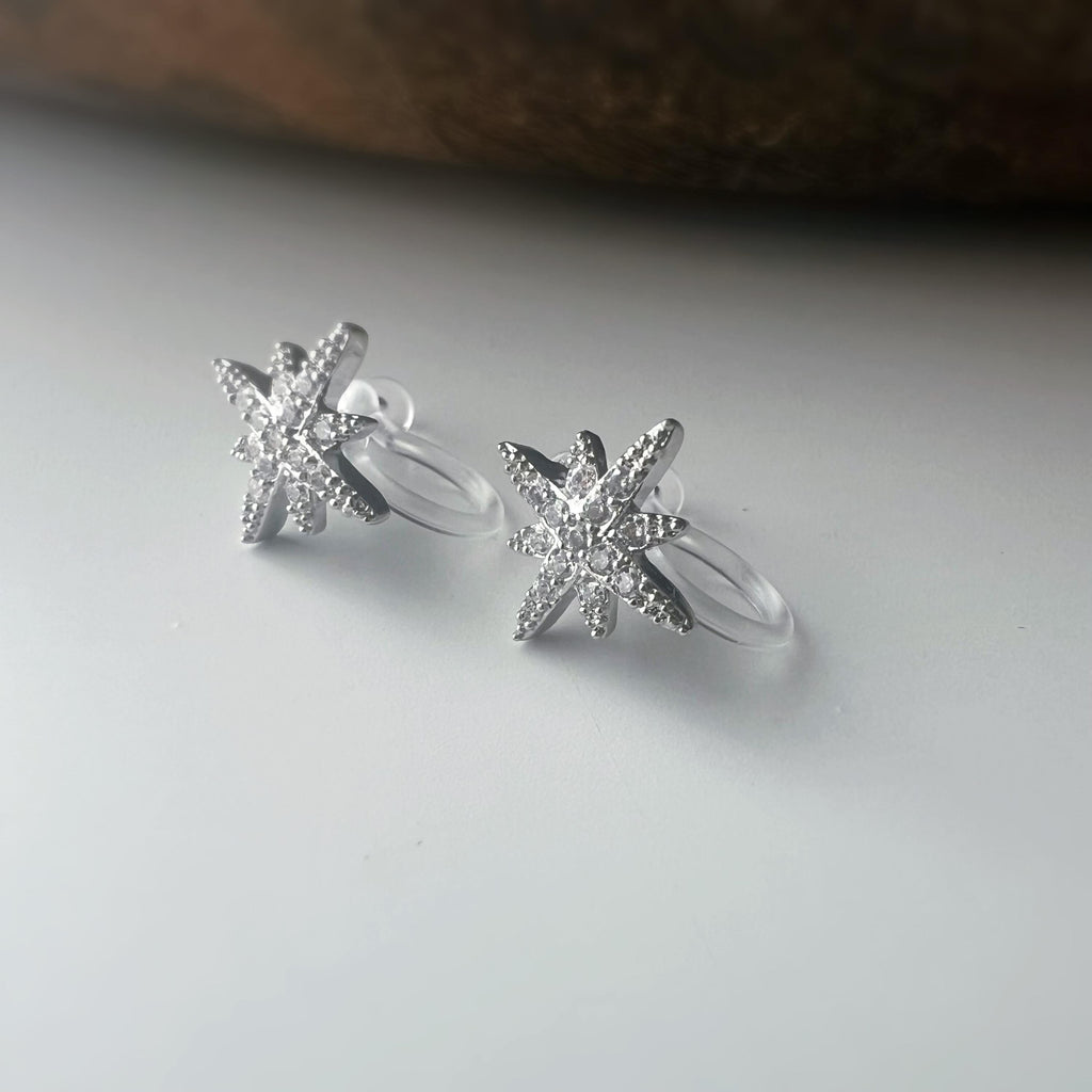 Clips d’oreilles étoile zircon – Couleur or, argent ou or rose – Sans perçage