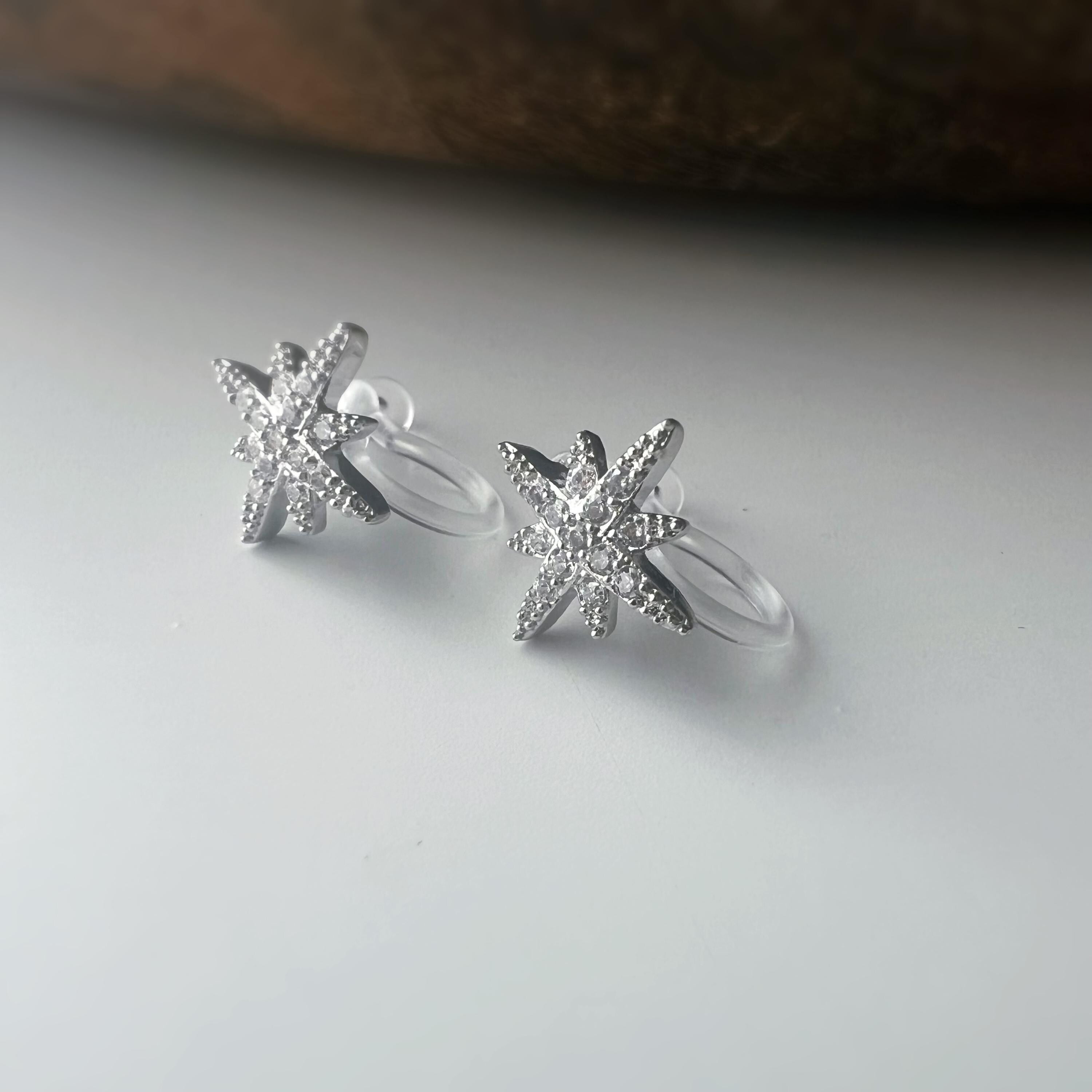 Clips d’oreilles étoile zircon – Couleur or, argent ou or rose – Sans perçage