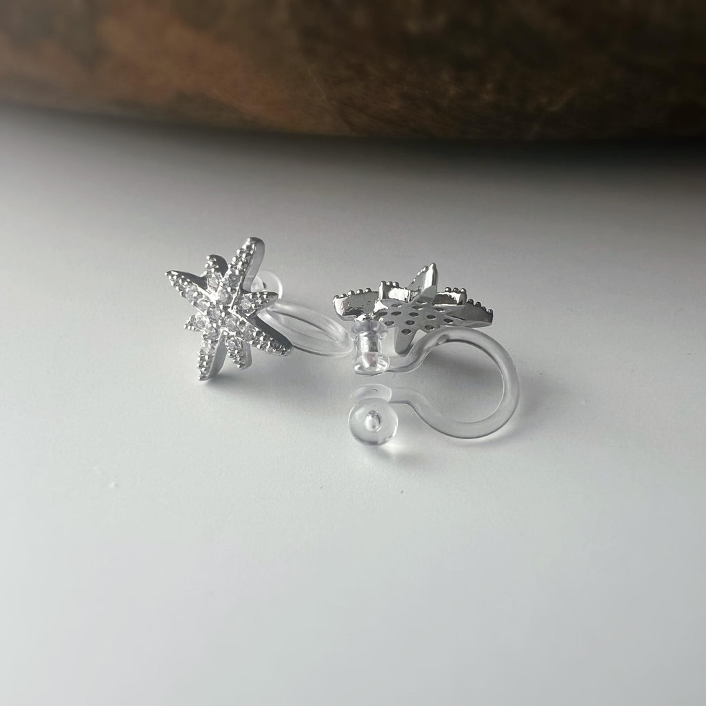 Clips d’oreilles étoile zircon – Couleur or, argent ou or rose – Sans perçage