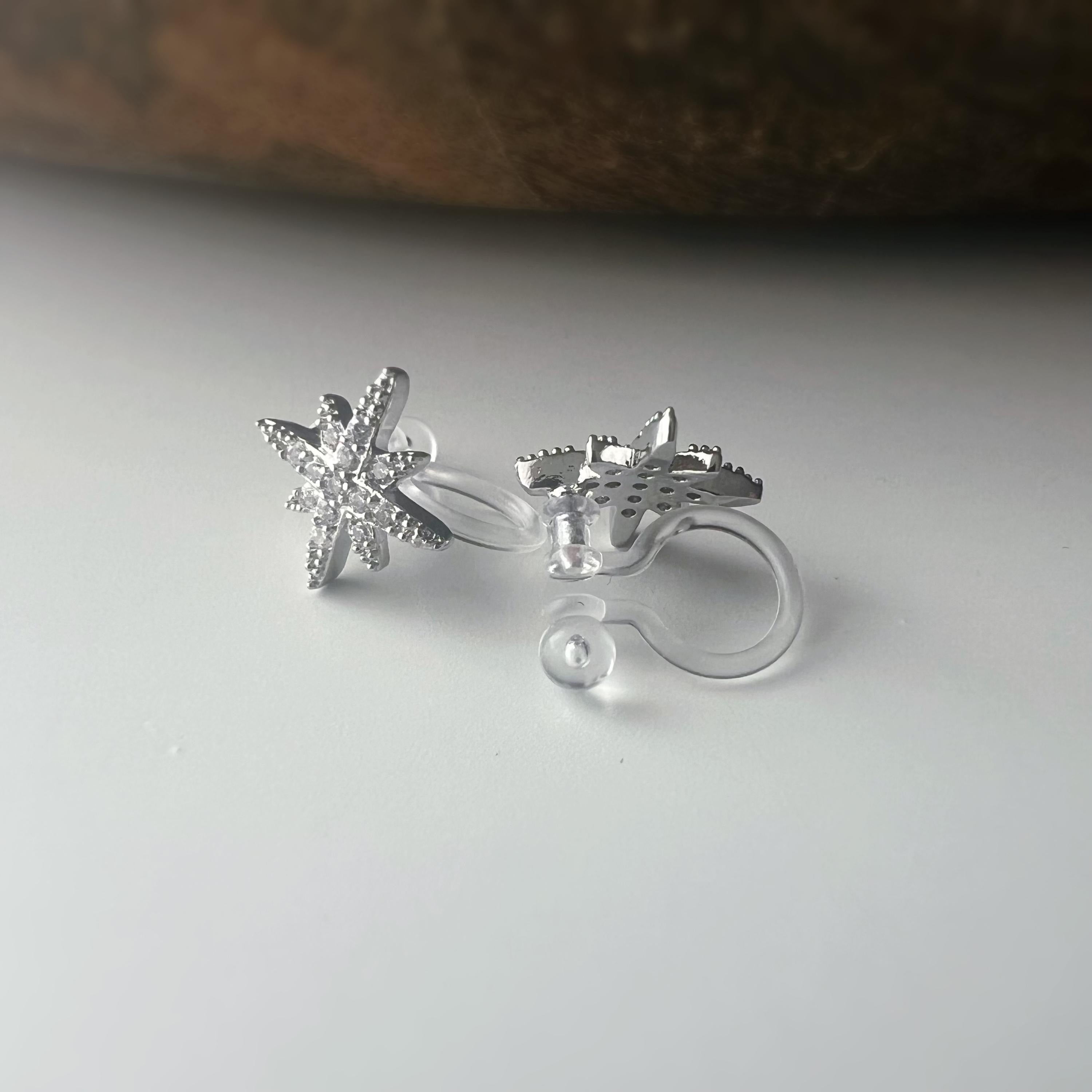 Clips d’oreilles étoile zircon – Couleur or, argent ou or rose – Sans perçage