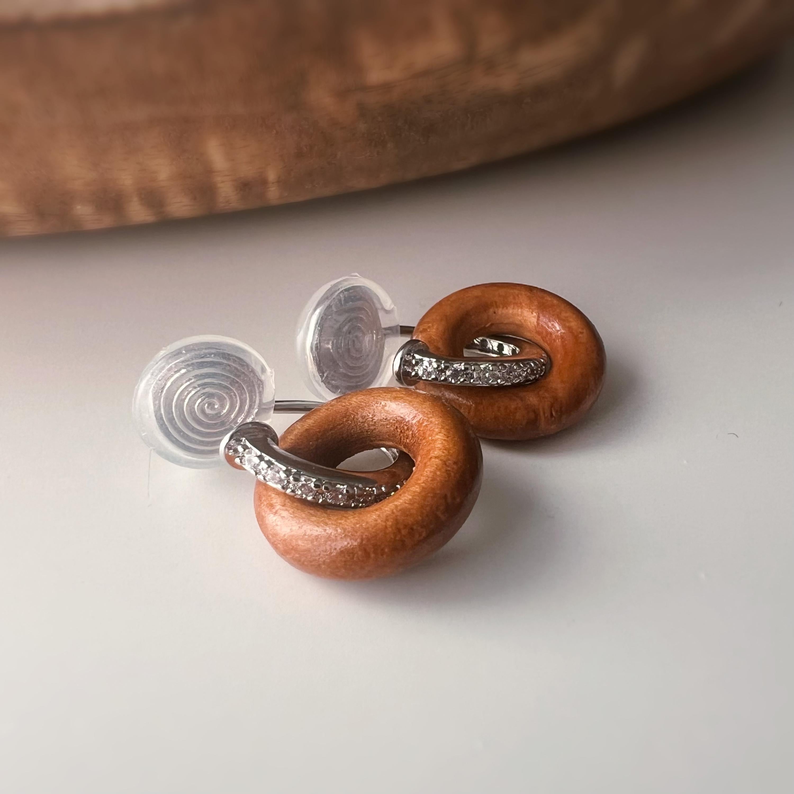 Clips d’oreilles U anneau bois – or / argent – Pendentif interchangeable - Sans perçage