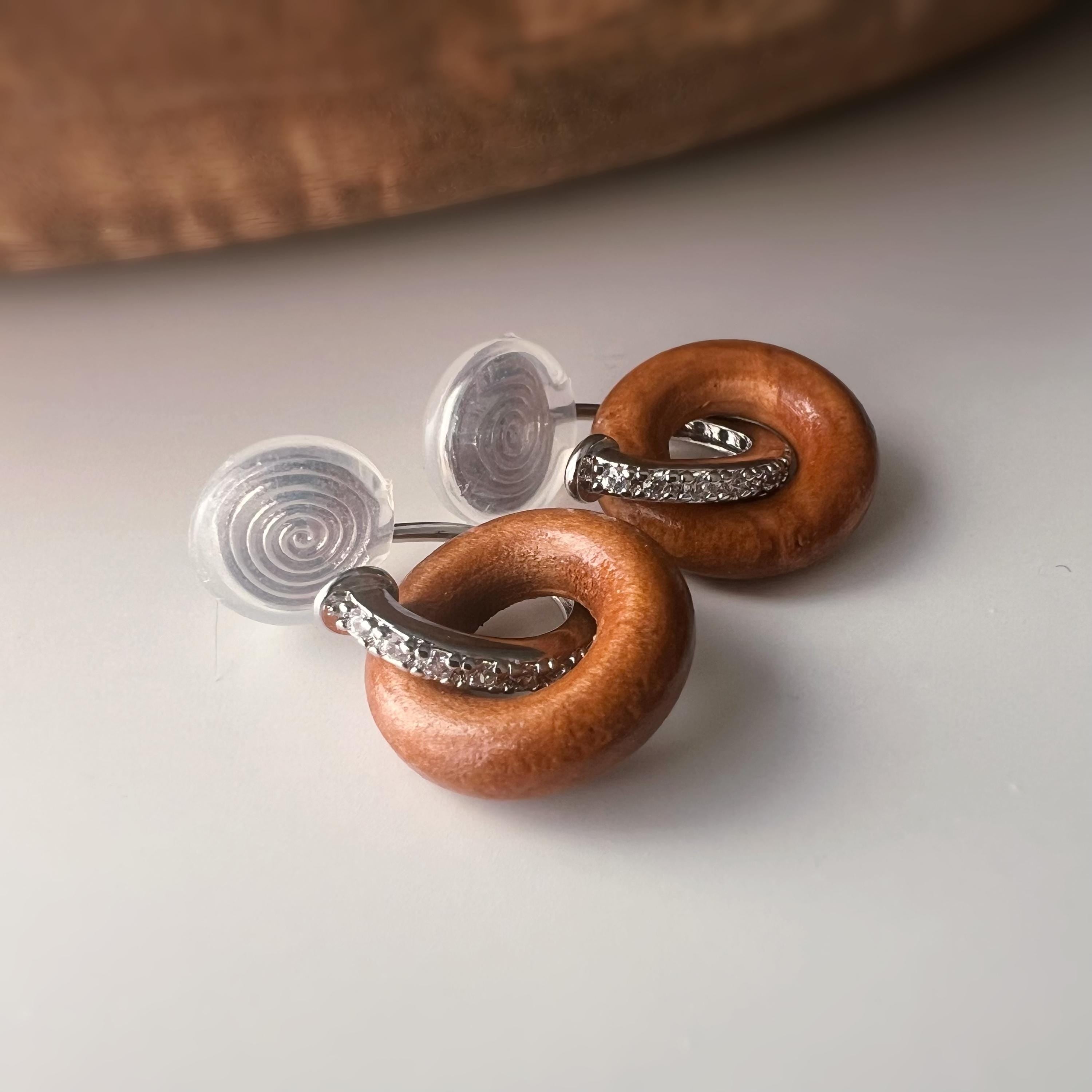 Clips d’oreilles U anneau bois – or / argent – Pendentif interchangeable - Sans perçage