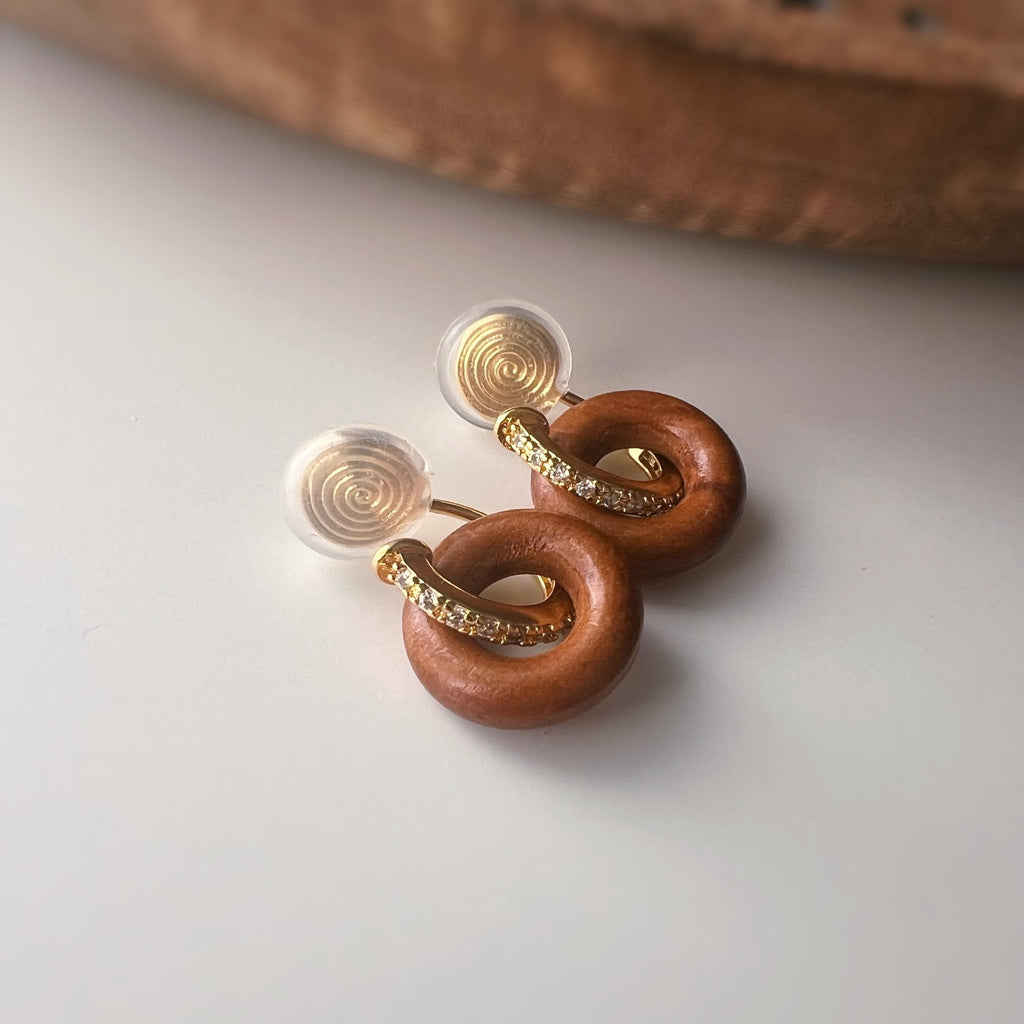 Clips d’oreilles U anneau bois – or / argent – Pendentif interchangeable - Sans perçage