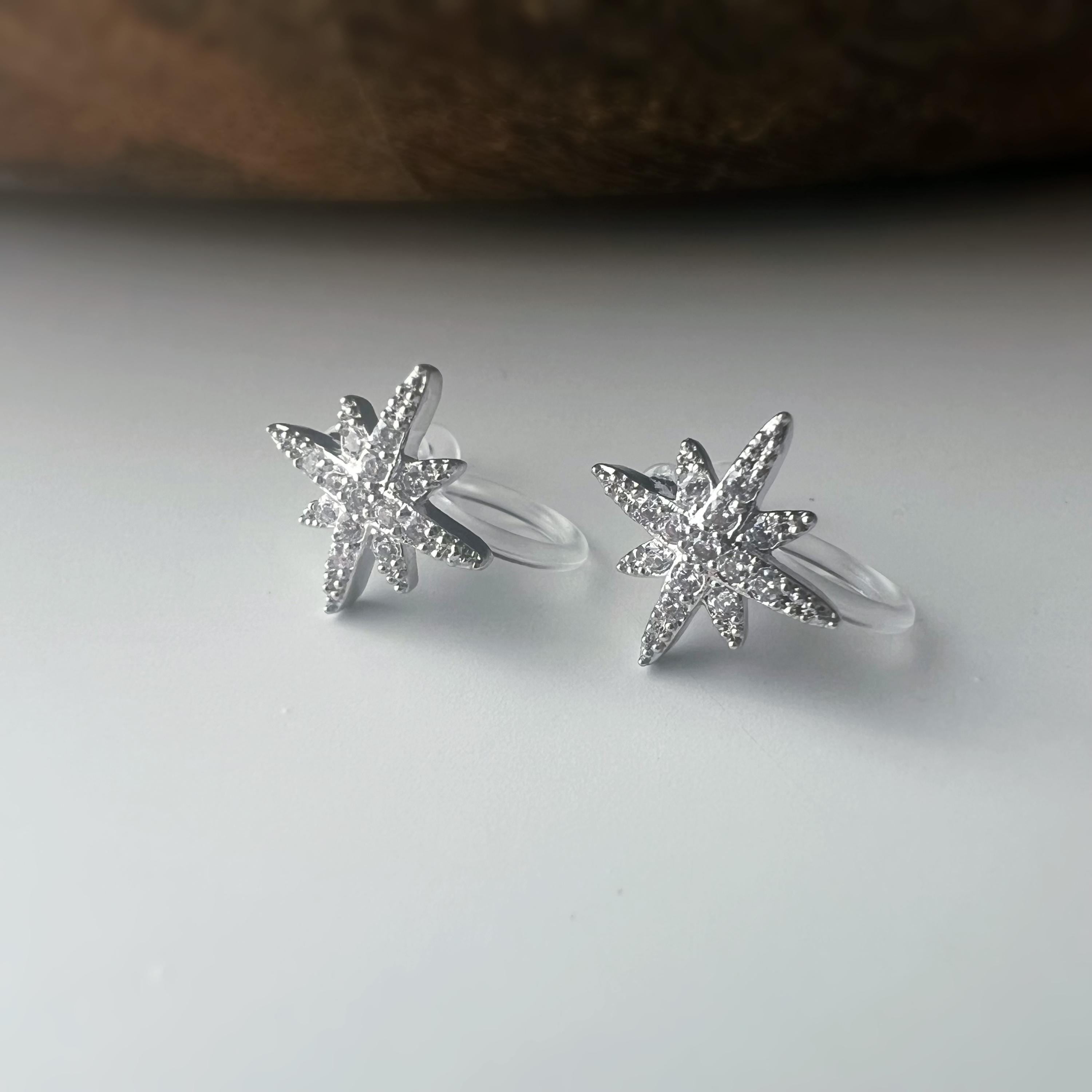 Clips d’oreilles étoile zircon – Couleur or, argent ou or rose – Sans perçage