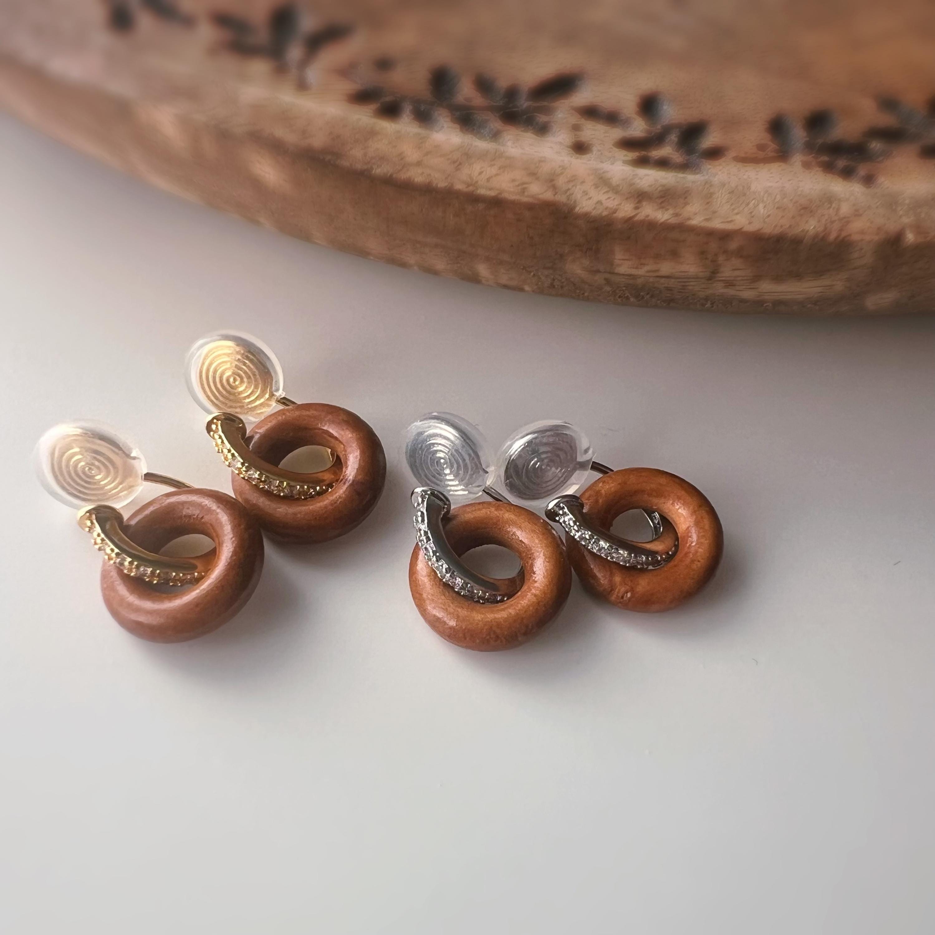 Clips d’oreilles U anneau bois – or / argent – Pendentif interchangeable - Sans perçage