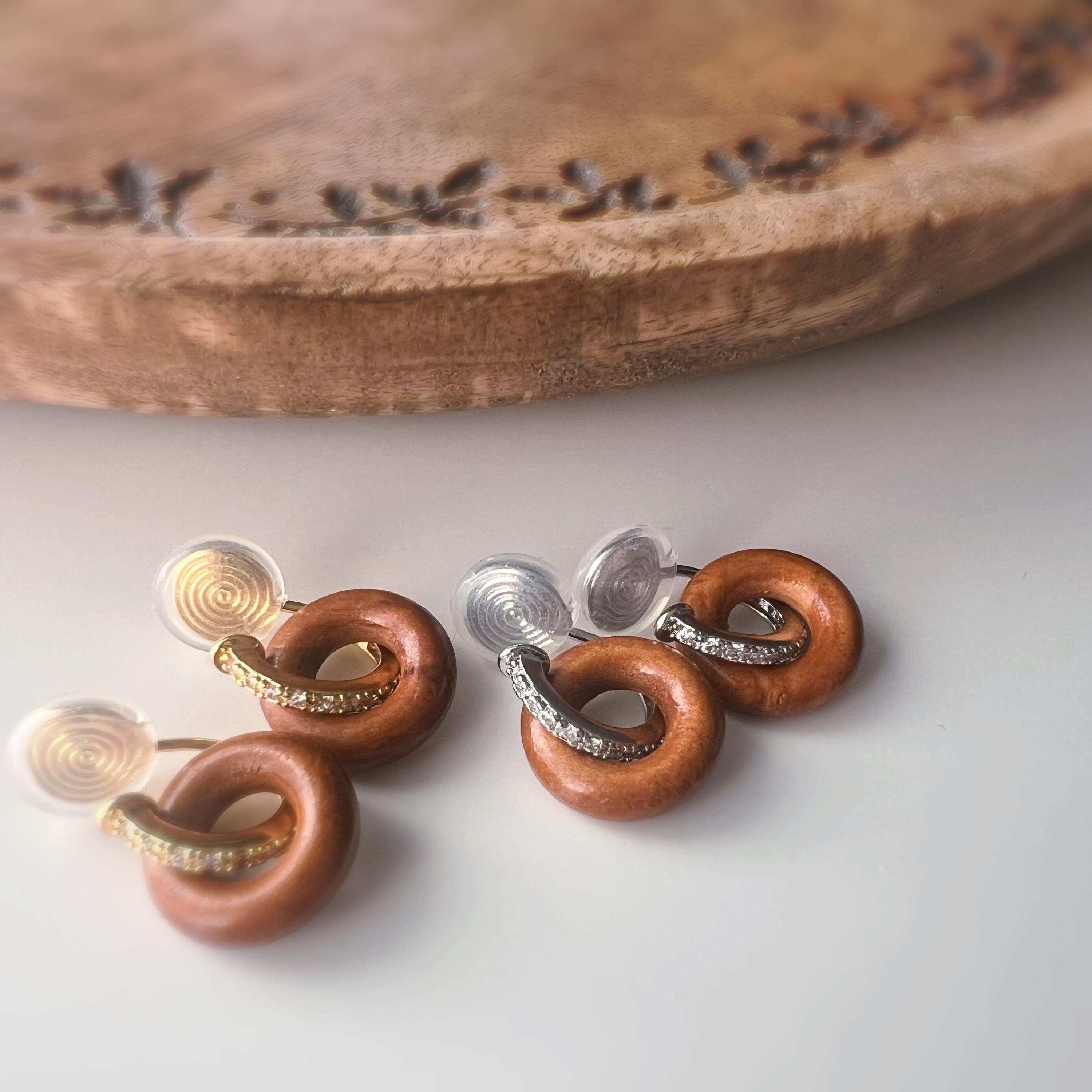 Clips d’oreilles U anneau bois – or / argent – Pendentif interchangeable - Sans perçage