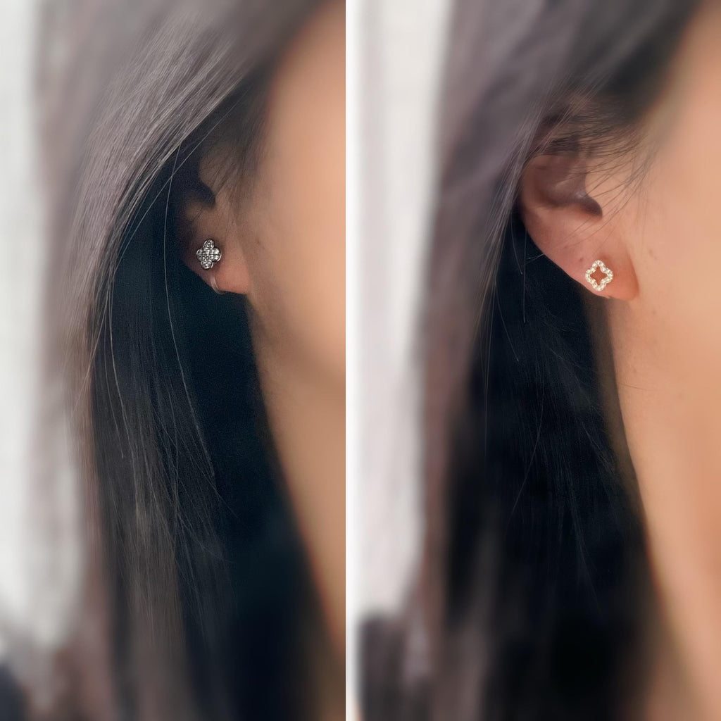 Clips d’oreilles sans perçage fleur strass couleur or et couleur argent – petites boucles clips élégantes en résine transparente