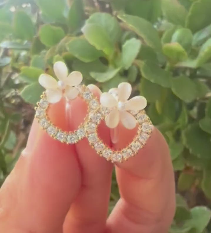 Boucles d’oreilles CLIPS fleur  et cercle scintillant, élégantes et confortables, style romantique sans perçage