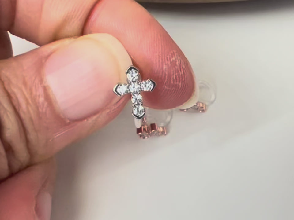Rhinestone cross ear clips, silver, gold or rose gold colour
