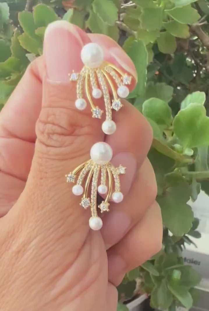 Boucles d’oreilles CLIPS élégantes façon feu d’artifice perles et zircon scintillant style raffiné sans perçage parfaites pour les occasions